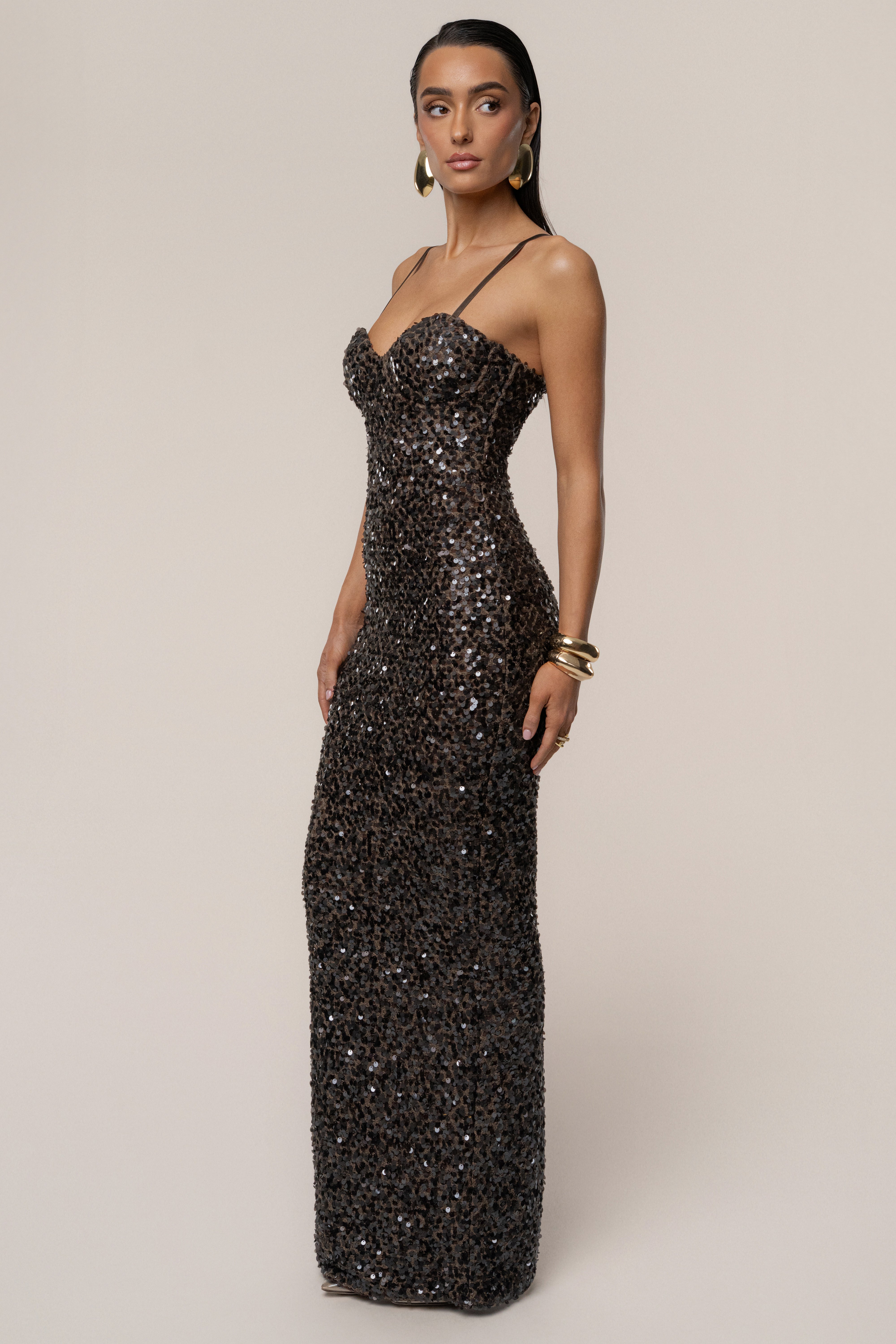 PRE-ORDER Chocolate Jewel Opulence Sequin Dress