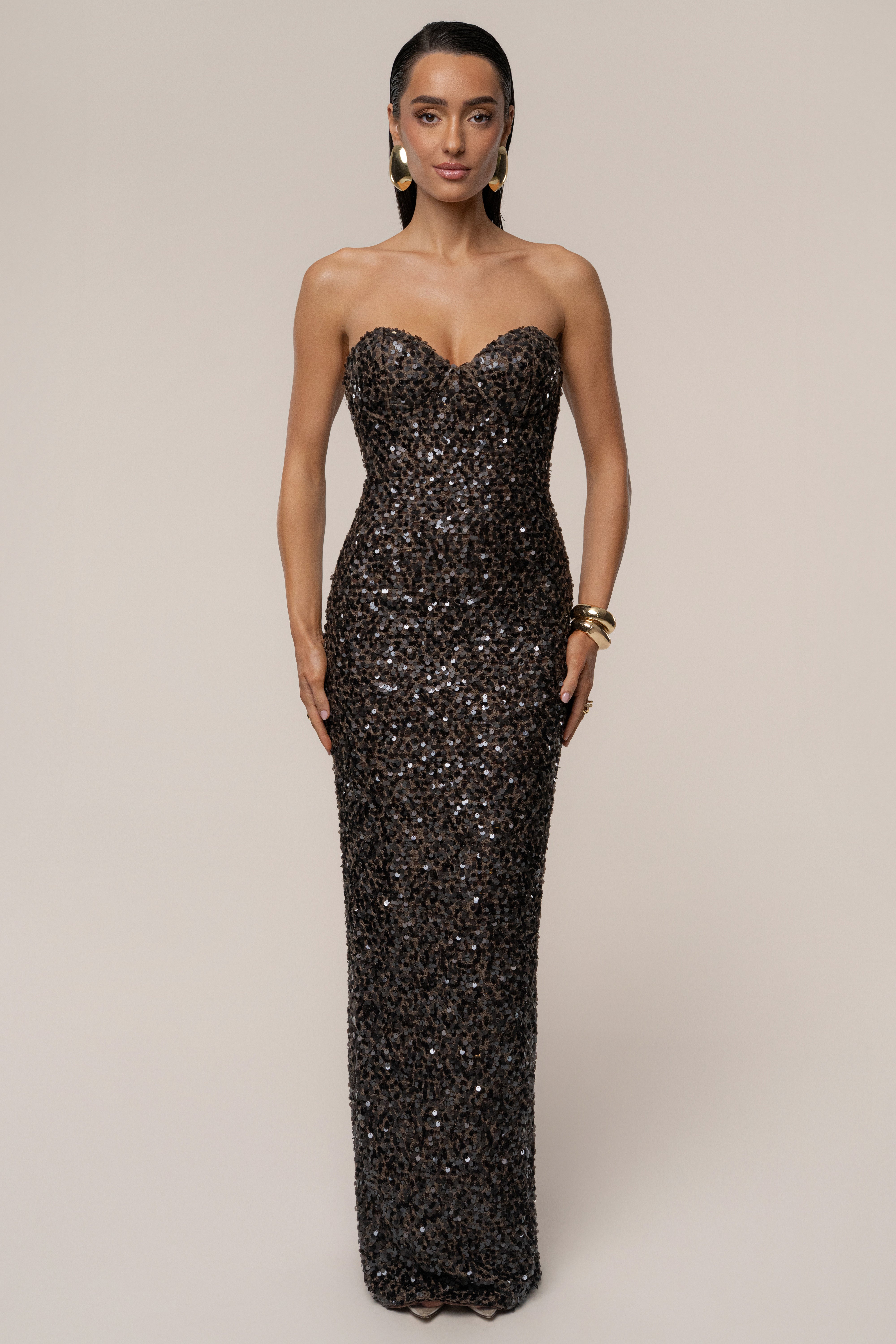 PRE-ORDER Chocolate Jewel Opulence Sequin Dress