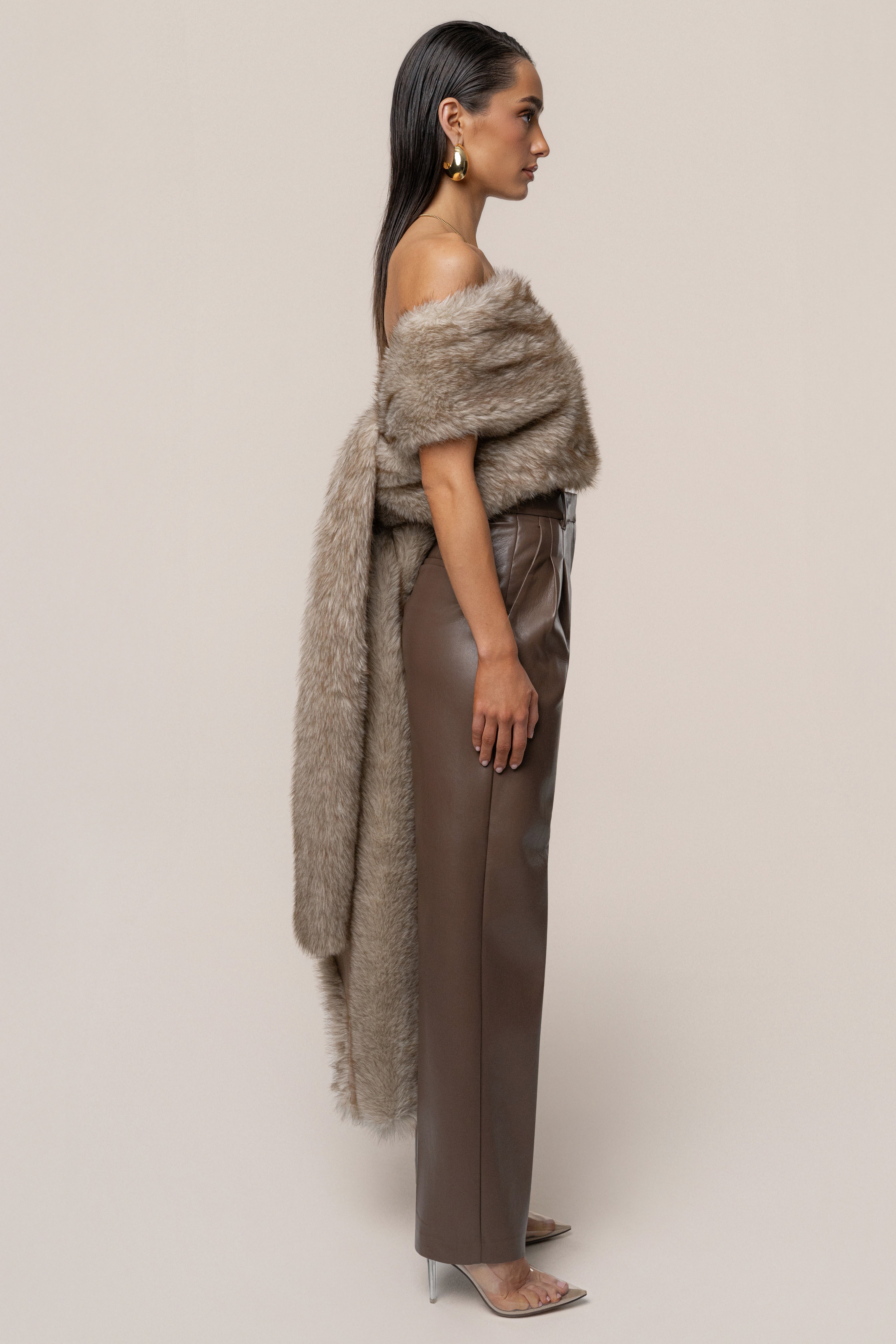 Ivory/Brown Winter Bliss Faux Fur Wrap