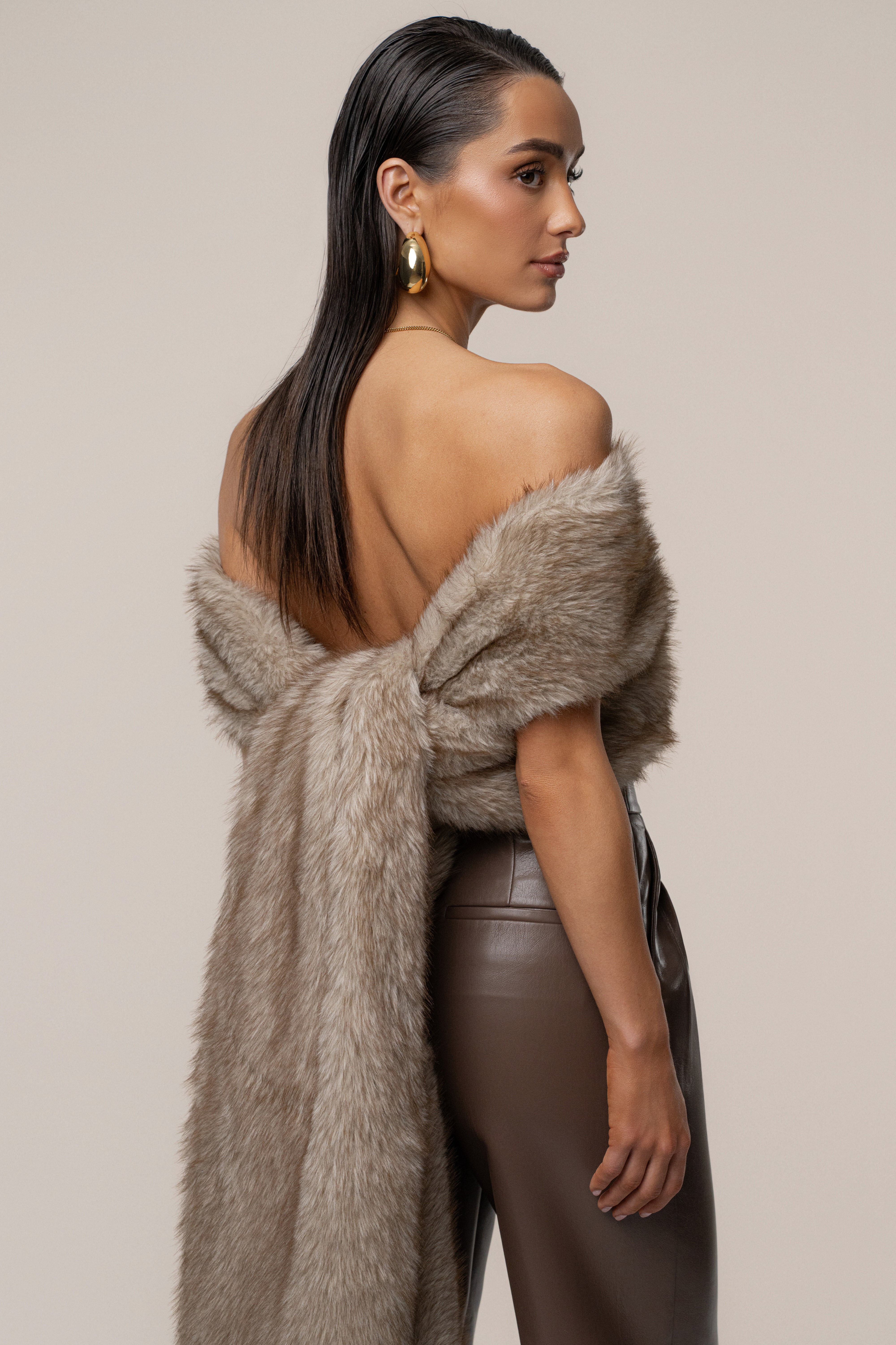 Ivory/Brown Winter Bliss Faux Fur Wrap