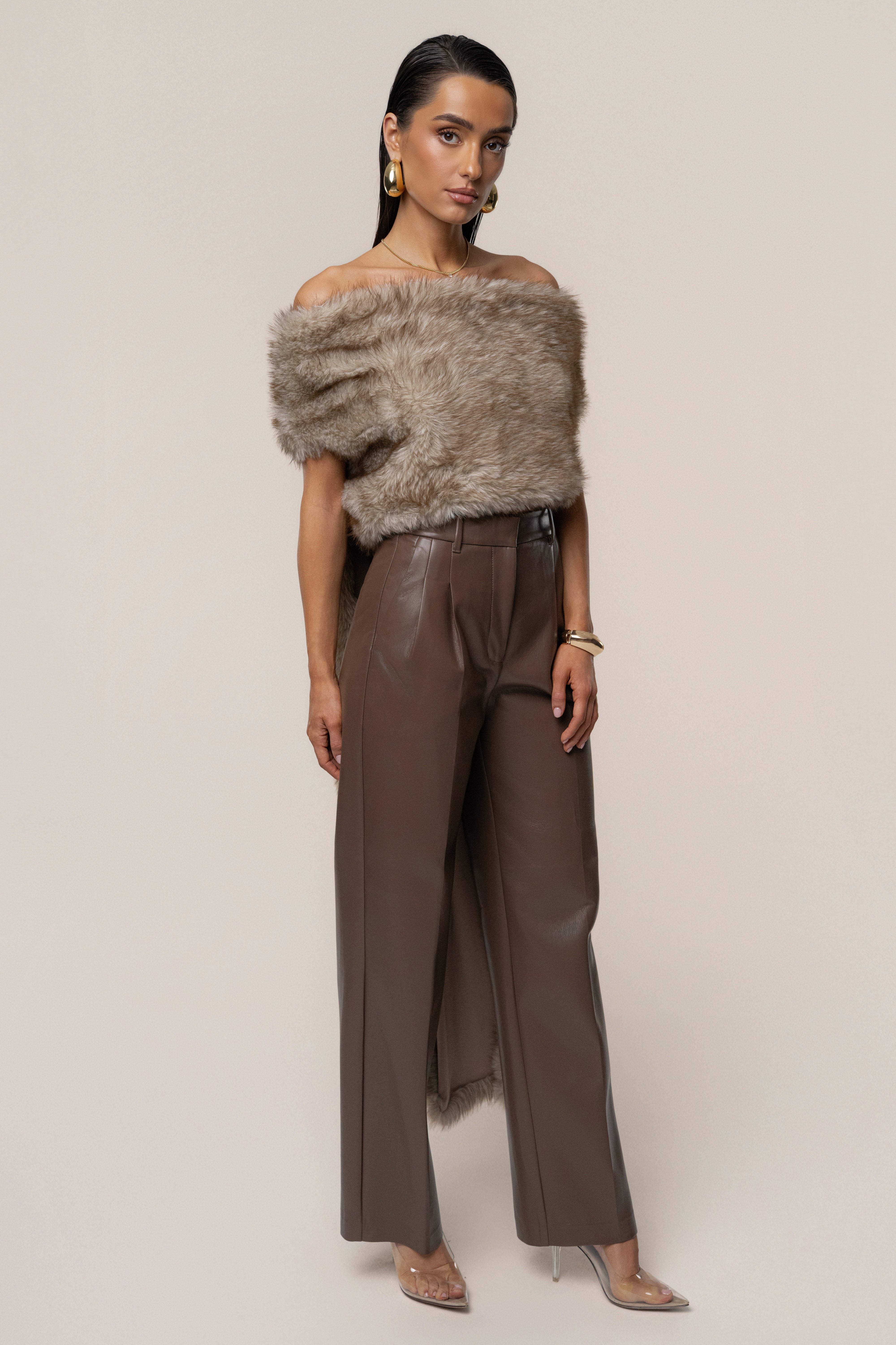 Ivory/Brown Winter Bliss Faux Fur Wrap