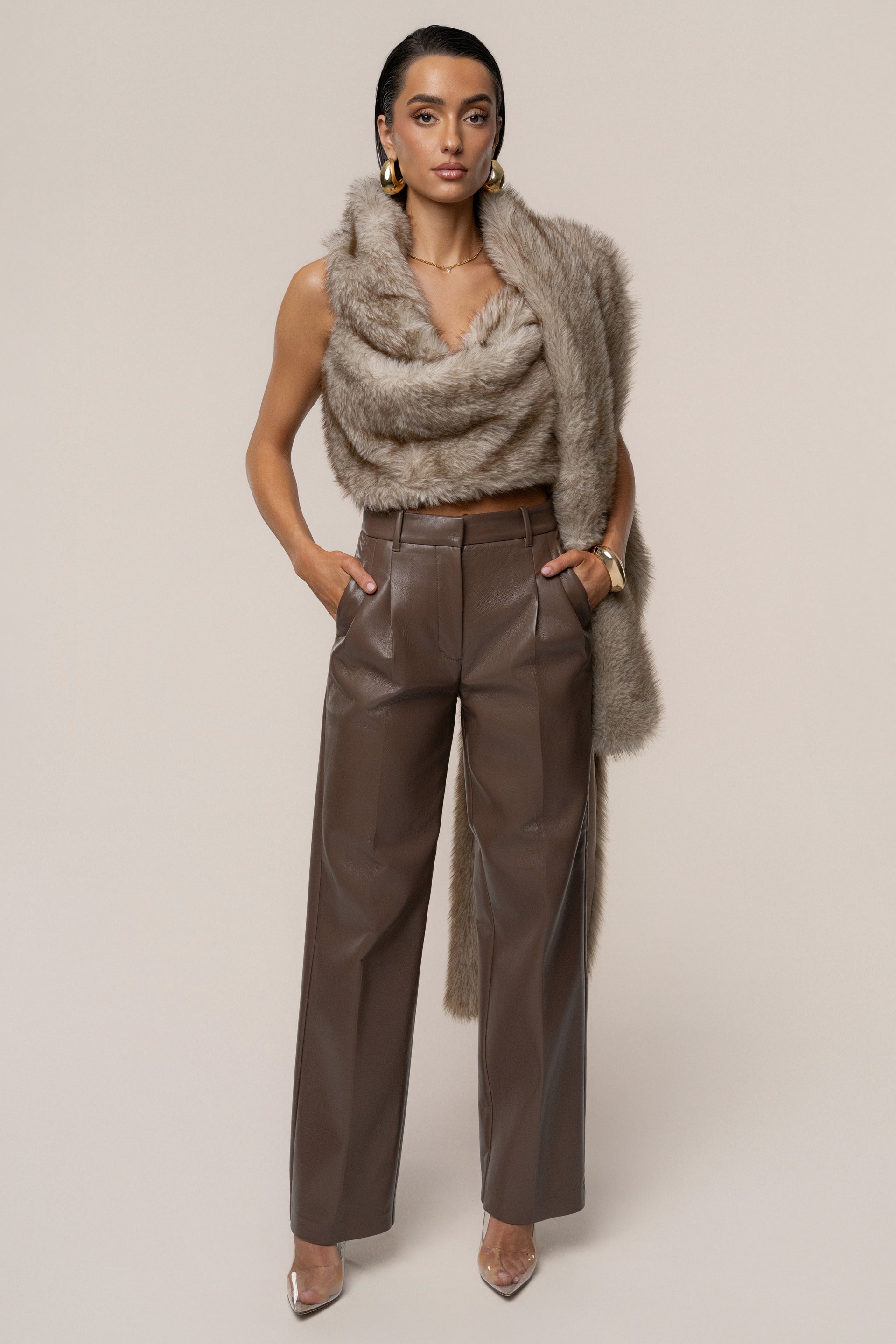 Ivory/Brown Winter Bliss Faux Fur Wrap display picture 1
