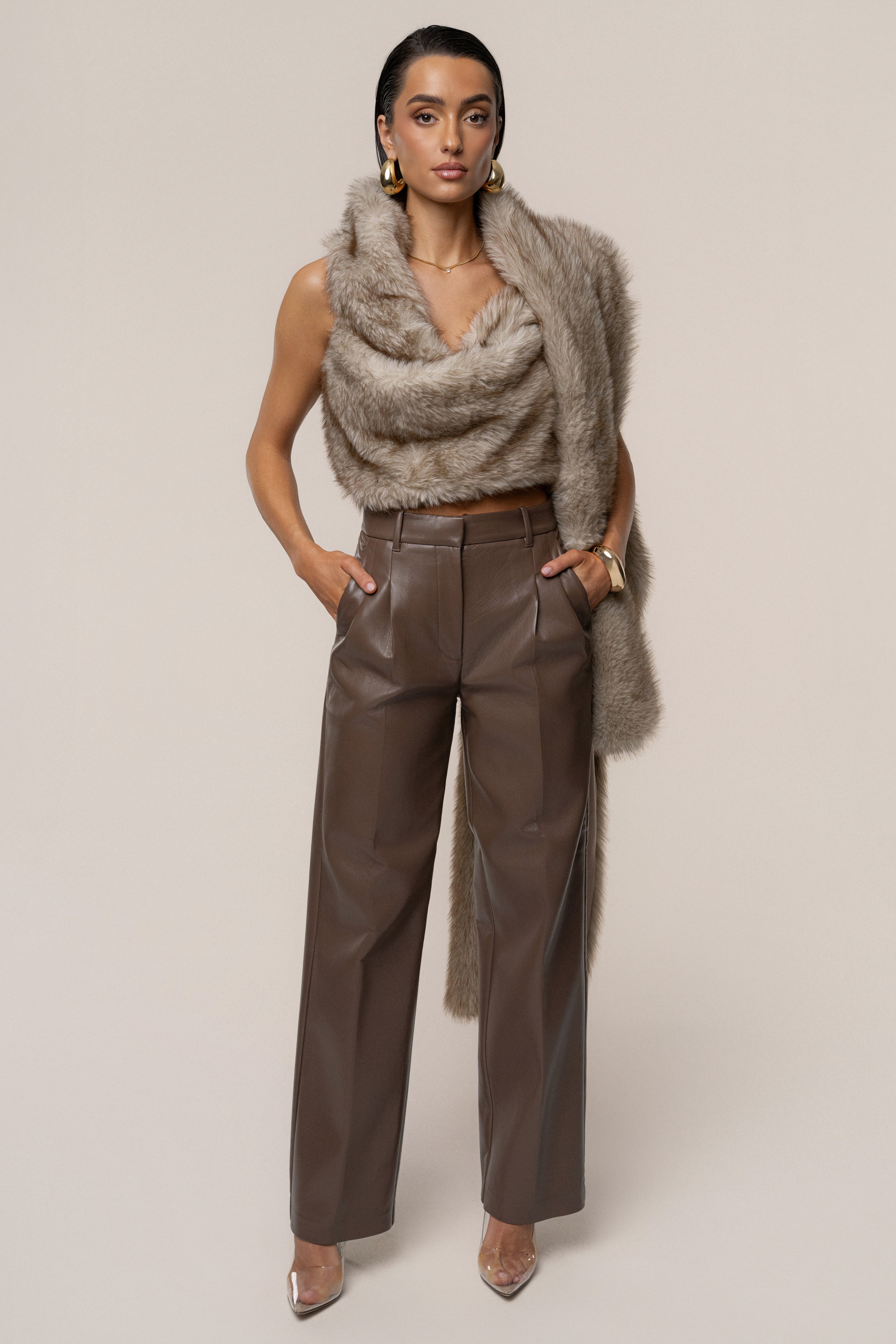 PRE-ORDER Ivory/Brown Winter Bliss Faux Fur Wrap - JLUXLABEL