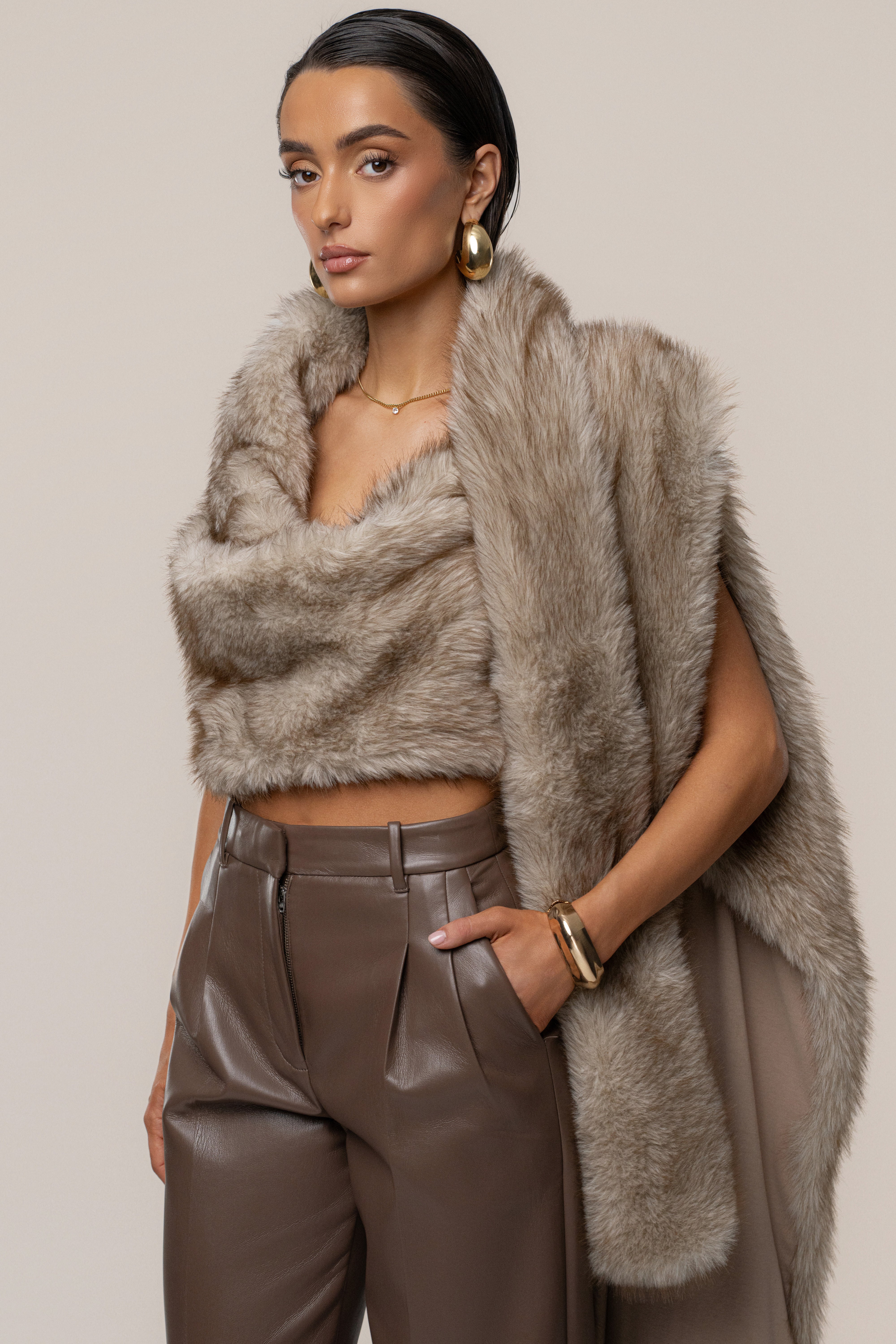 Ivory/Brown Winter Bliss Faux Fur Wrap