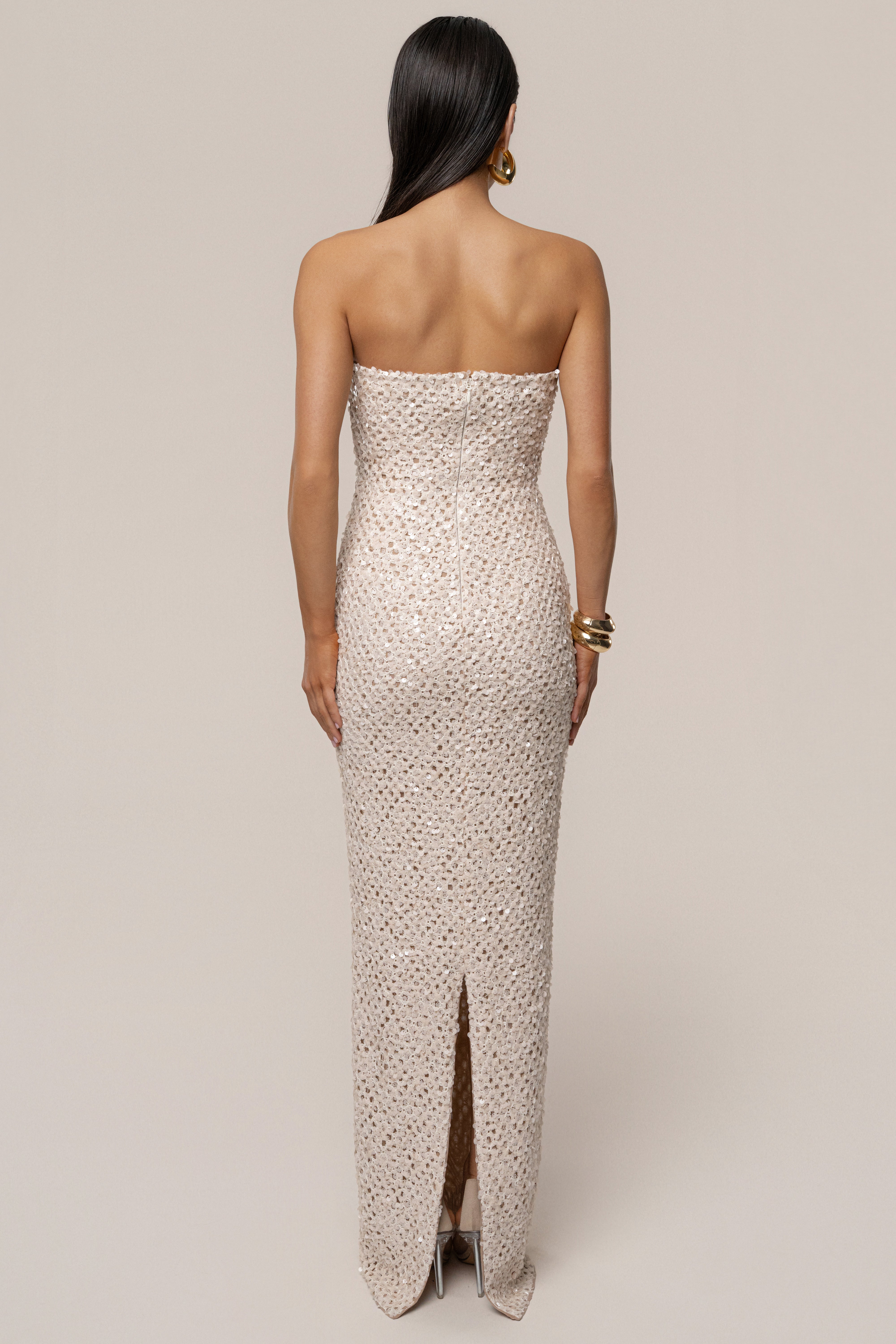 PRE-ORDER Beige Jewel Opulence Sequin Dress
