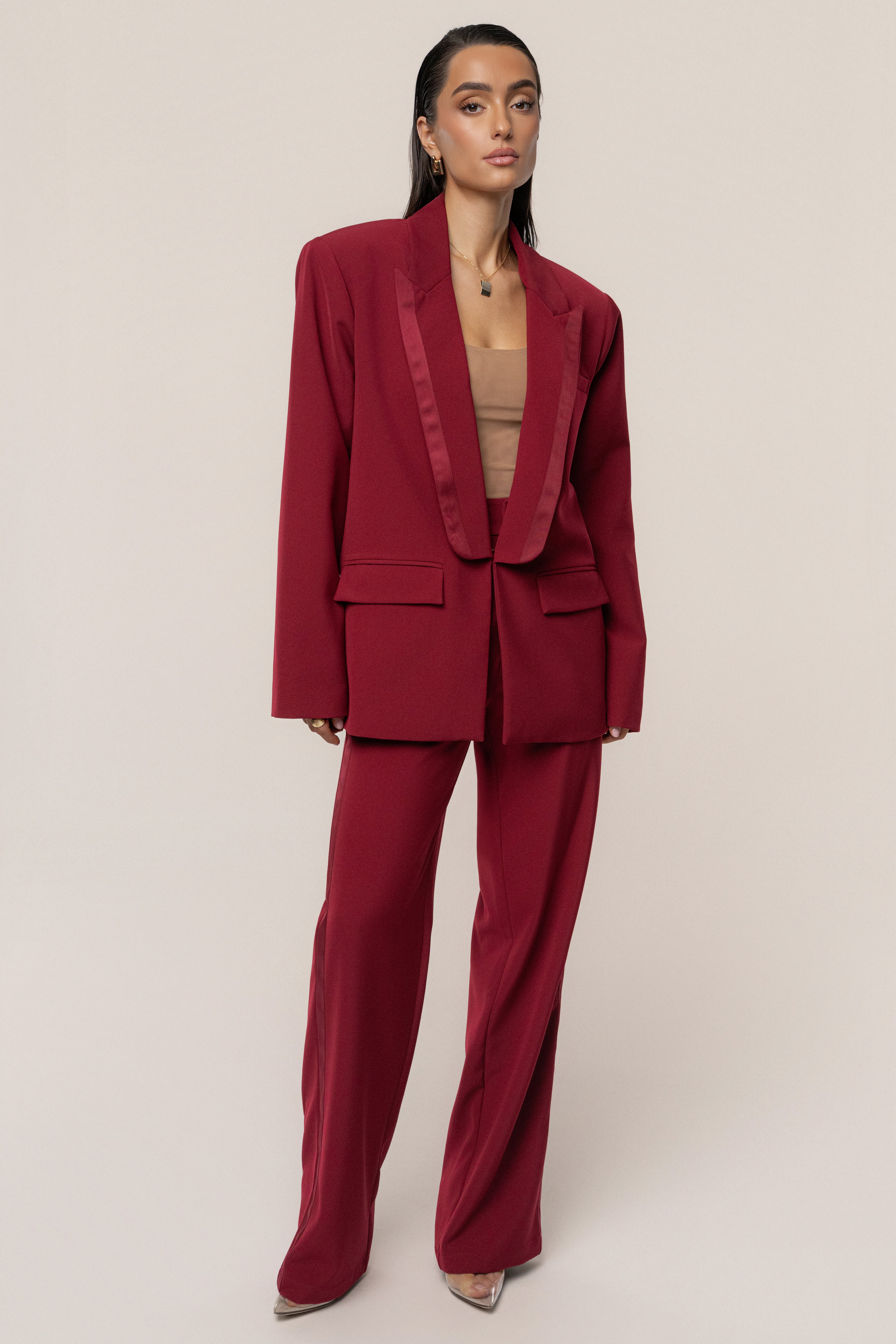 Burgundy Suite Life Woven Blazer - JLUXLABEL