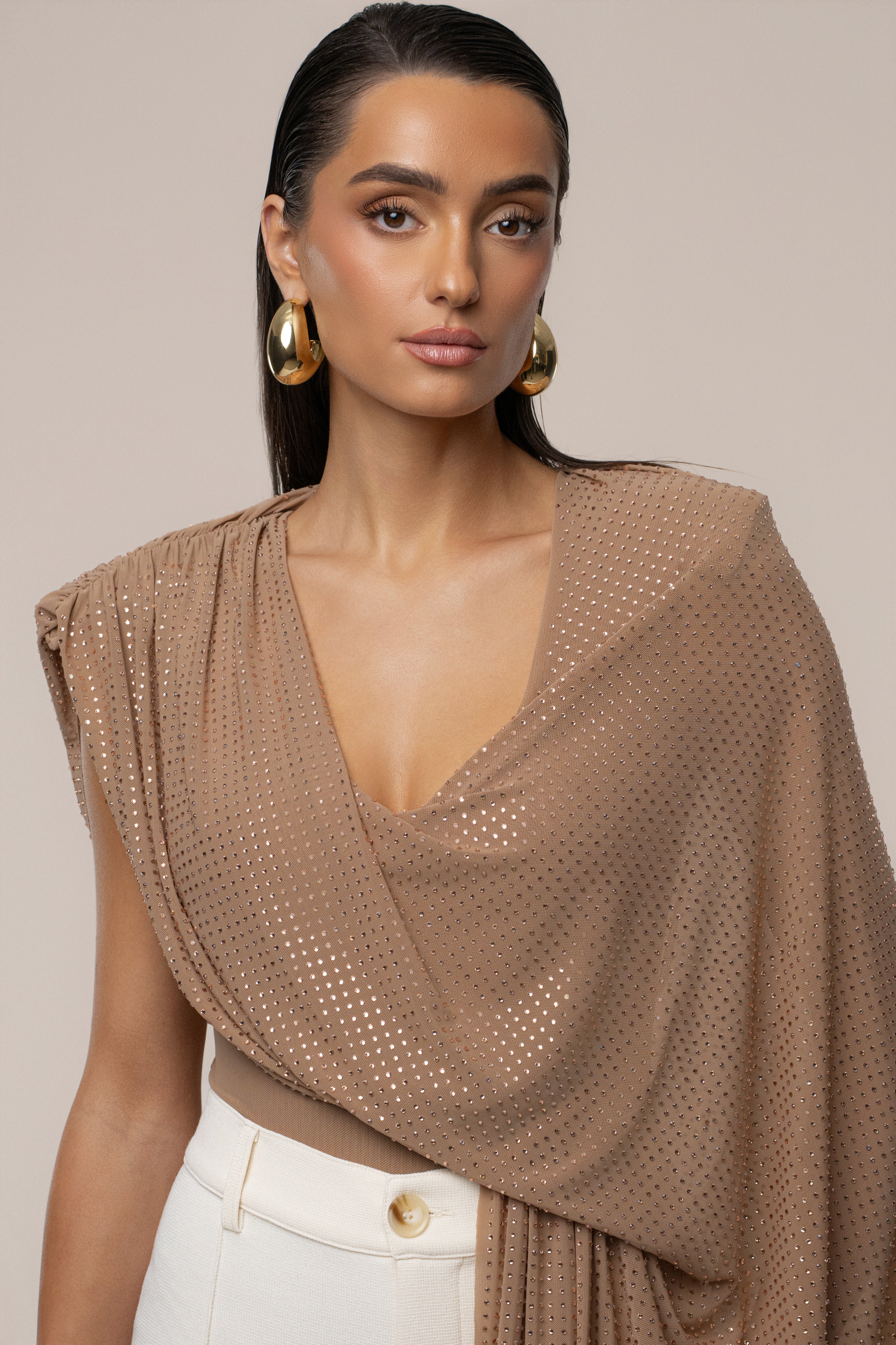 dydoshopバースドレープトップ 25ss draped topシズニルック Pecan Draped Dreams Hot Fix Top