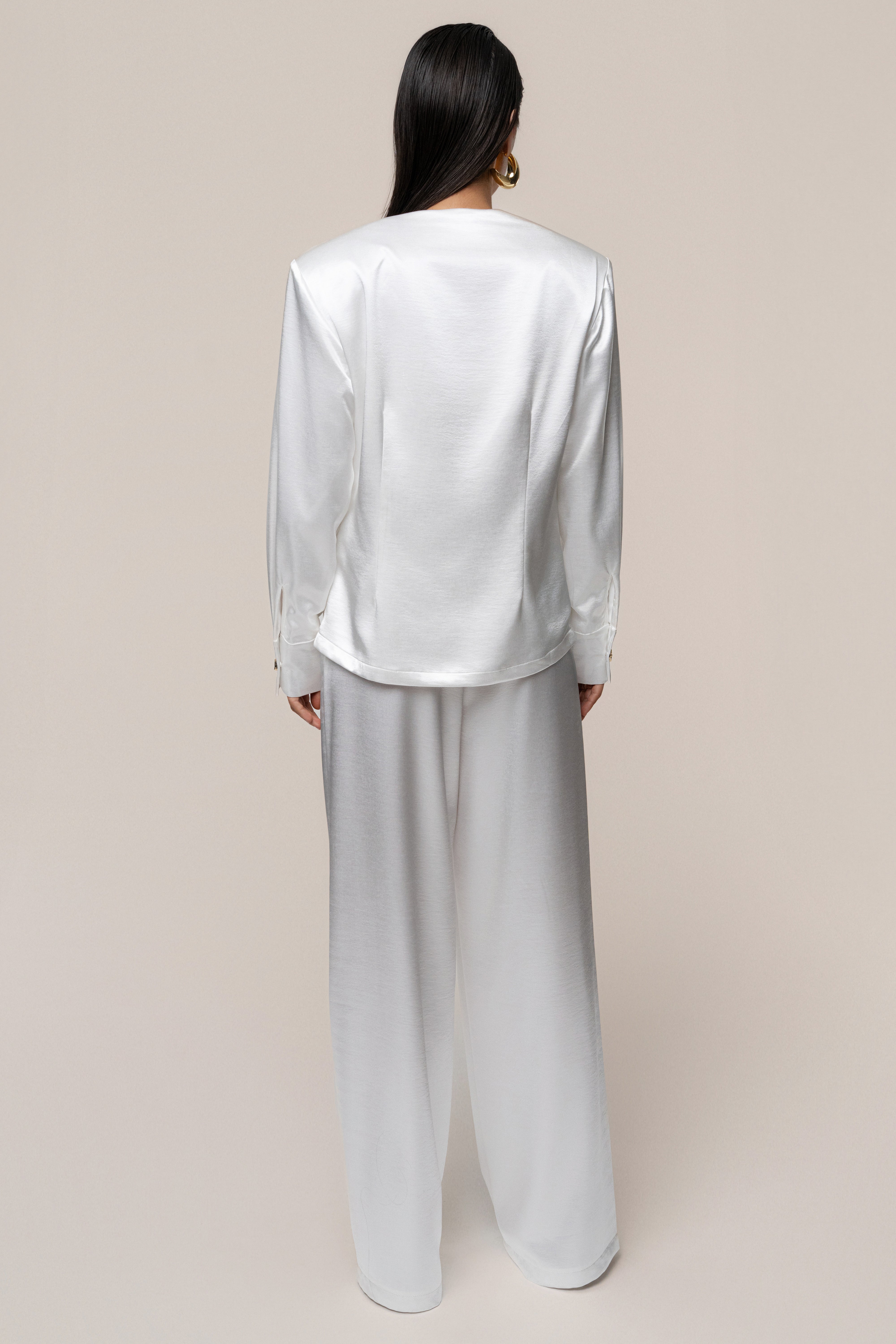White Statement Draped Satin Top