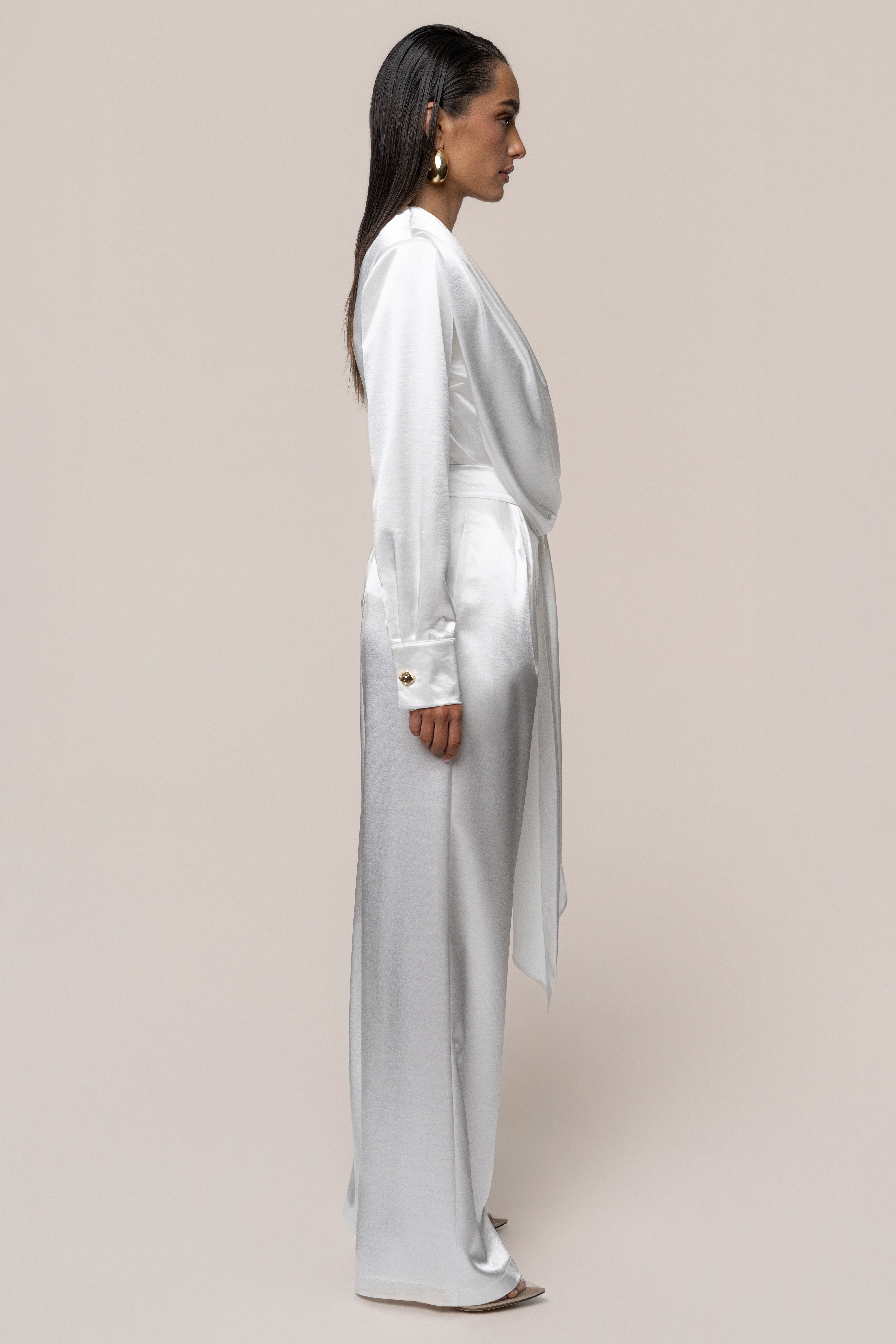 Pantalon en satin blanc Signature