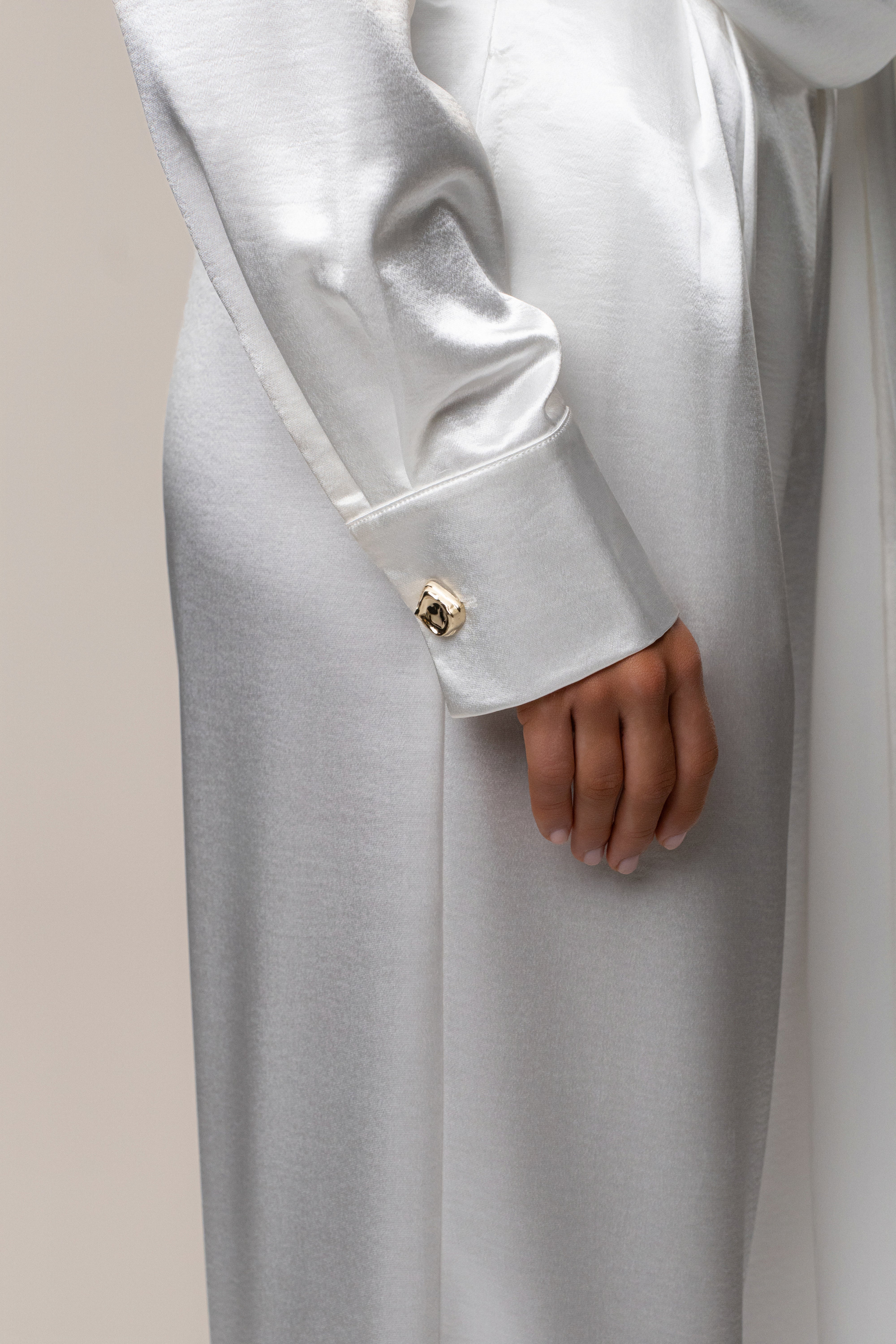 White Statement Draped Satin Top