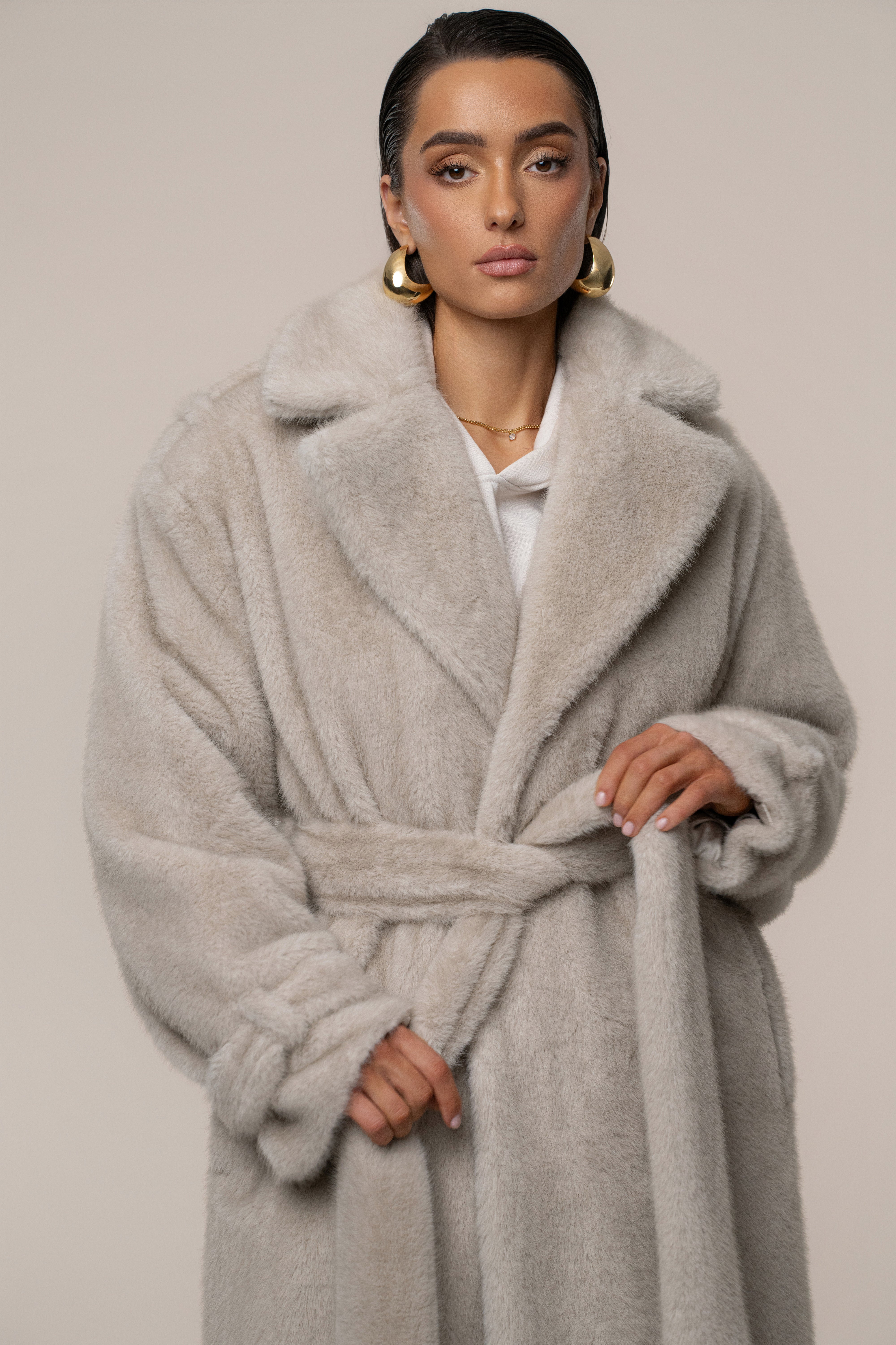 Stone Uptown Faux Fur Coat - JLUXLABEL