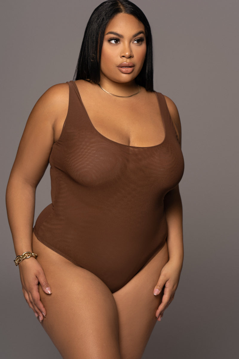 Chocolate Mesh Essentials Tank Bodysuit Undergarment