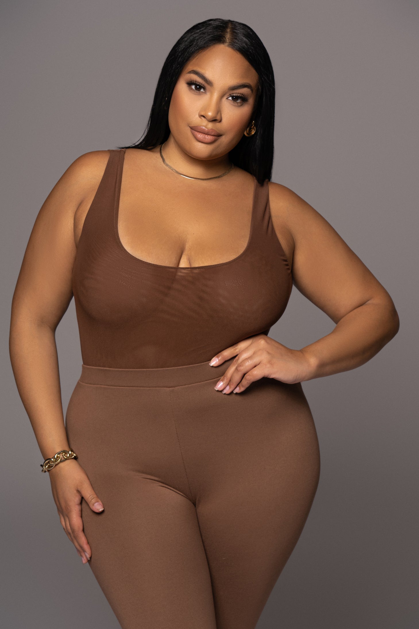 Chocolate Mesh Essentials Tank Bodysuit Undergarment