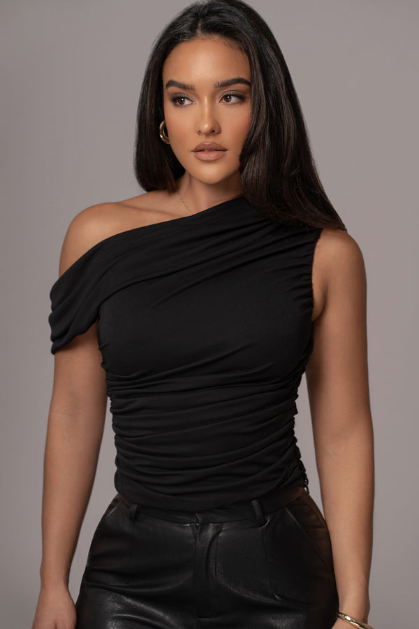 Black Asymmetric Draped Roselyn Top