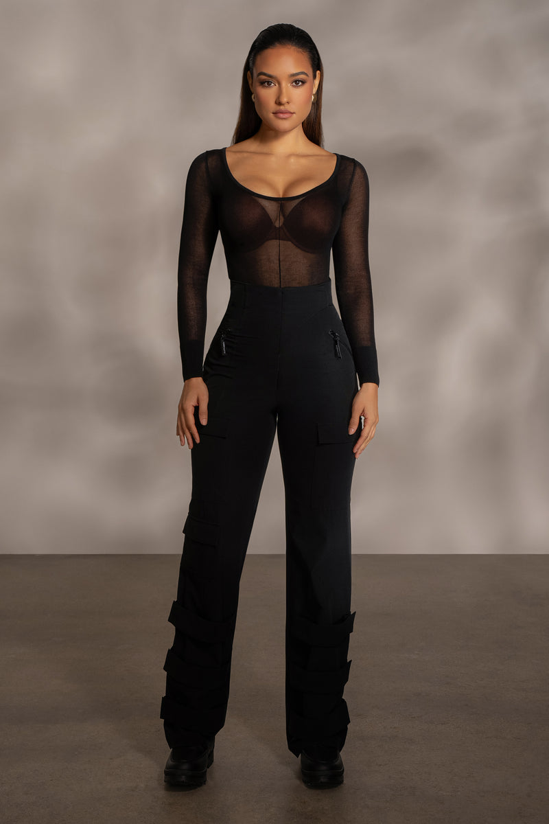 Black Nerida Sheer Knit Bodysuit