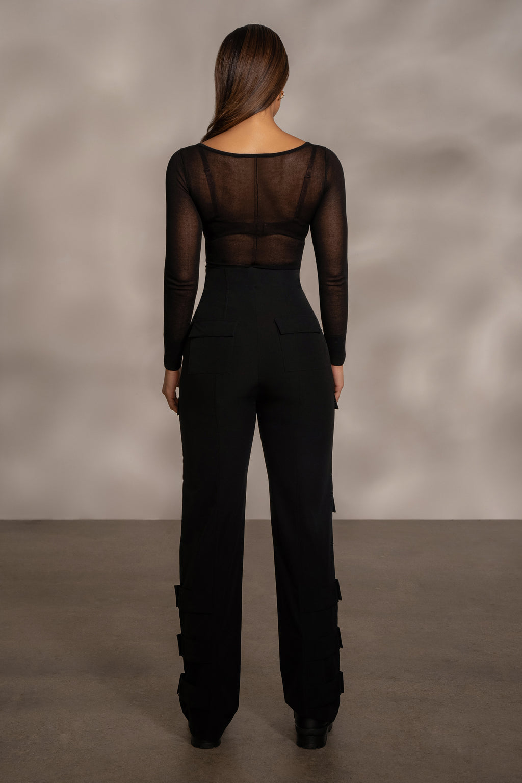Black Nerida Sheer Knit Bodysuit | JLUXLABEL