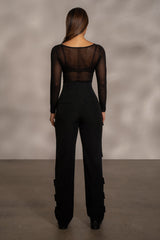 Black Nerida Sheer Knit Bodysuit - JLUXLABEL
