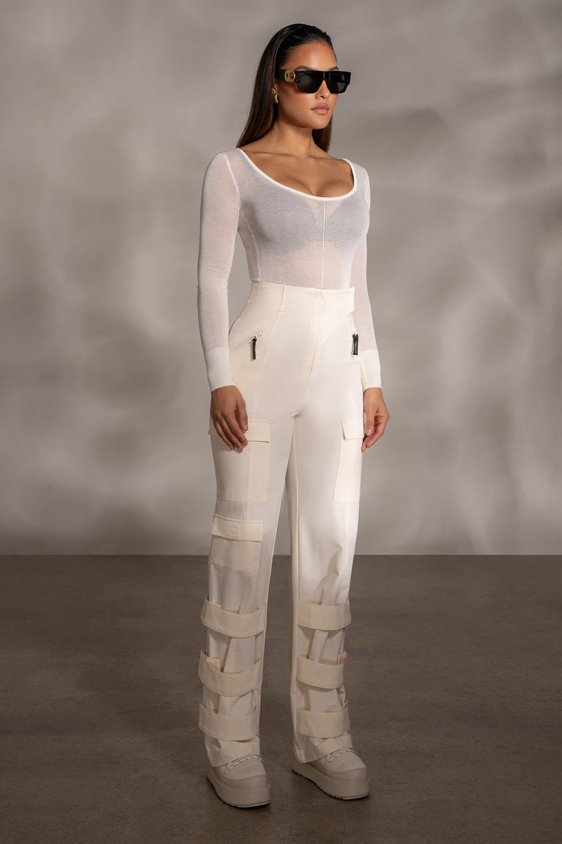 Ivory Nerida Sheer Knit Bodysuit - JLUXLABEL