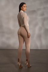 Beige Lori Sheer Knit Bodysuit - JLUXLABEL