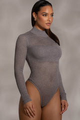 Grey Klaudette Knit Bodysuit - JLUXLABEL