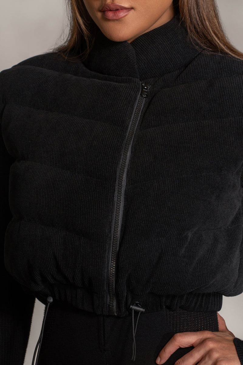 Black Delma Ribbed Puffer Vest - JLUXLABEL