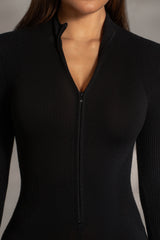 Black Kris Front Zipper Jumpsuit - JLUXLABEL