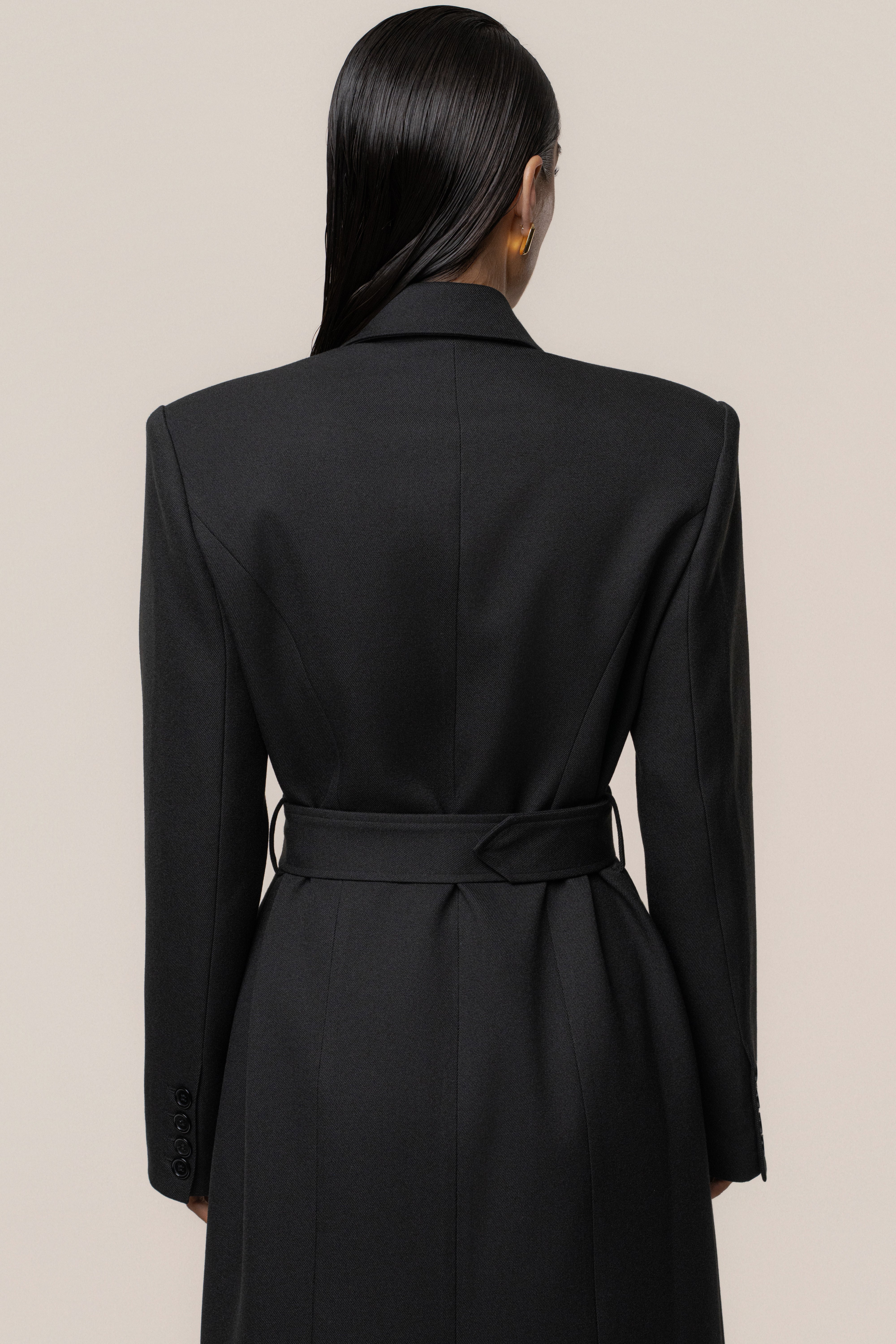 Black Longline Tailored Coat - JLUXLABEL