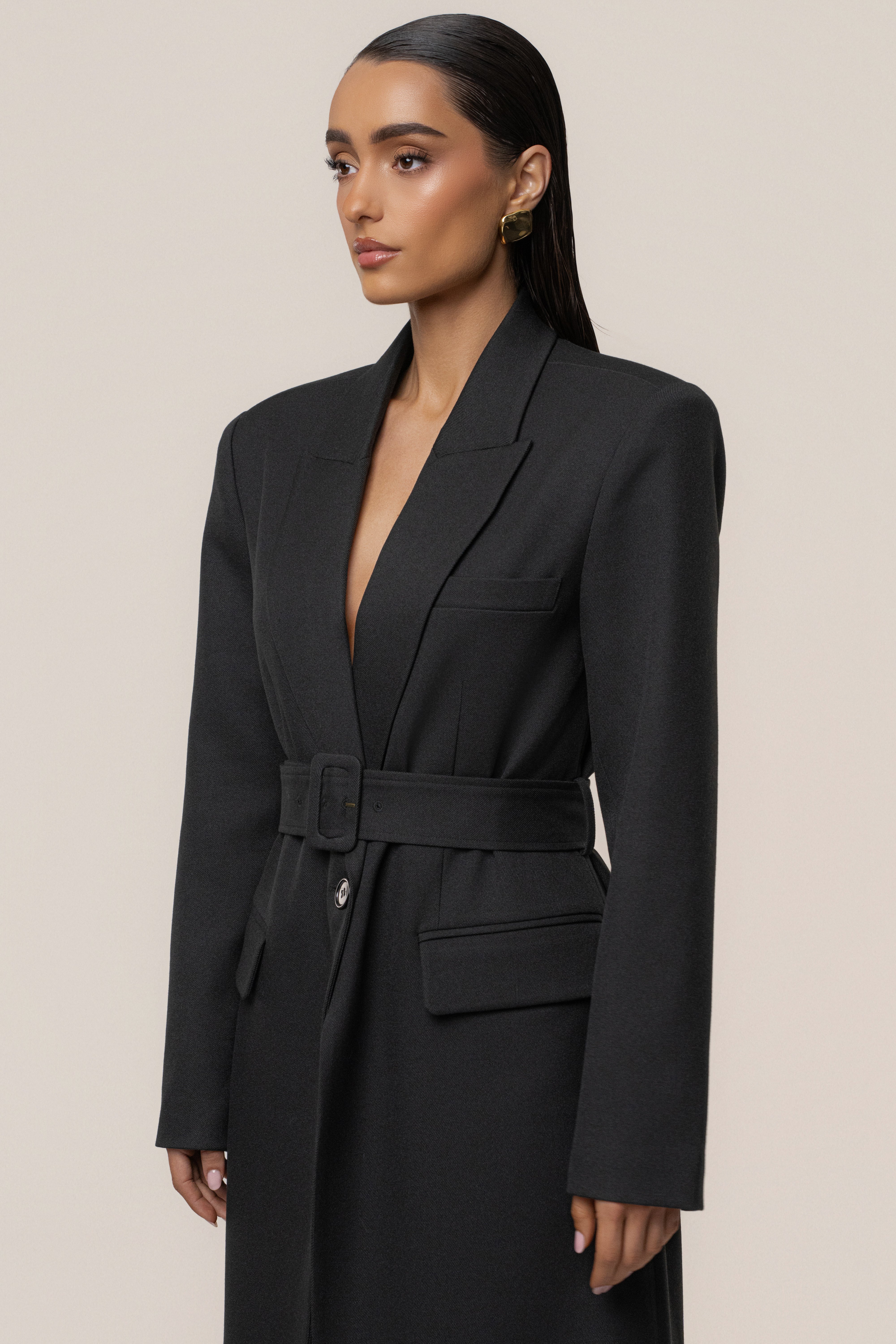 Black Longline Tailored Coat - JLUXLABEL