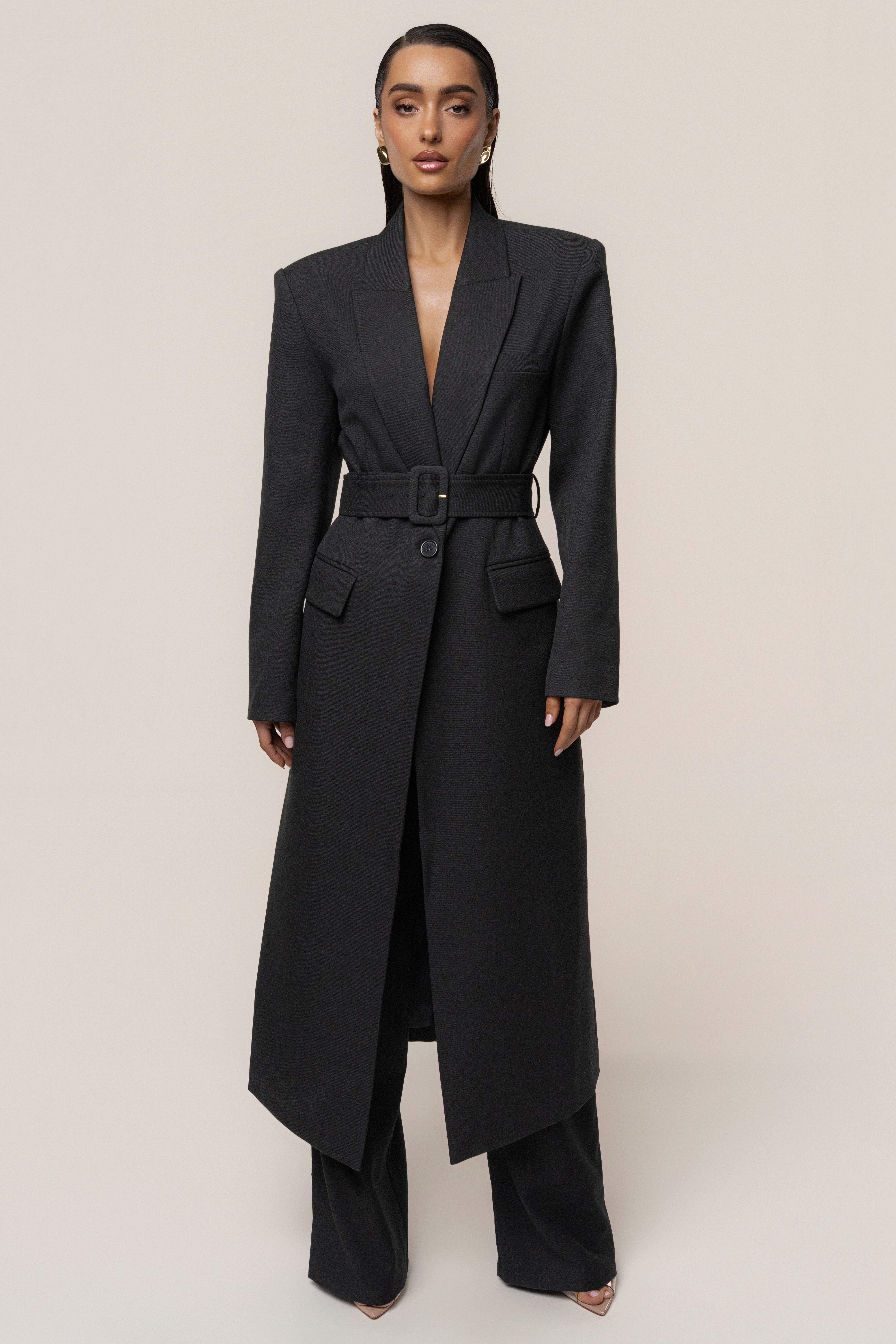 Black Longline Tailored Coat - JLUXLABEL