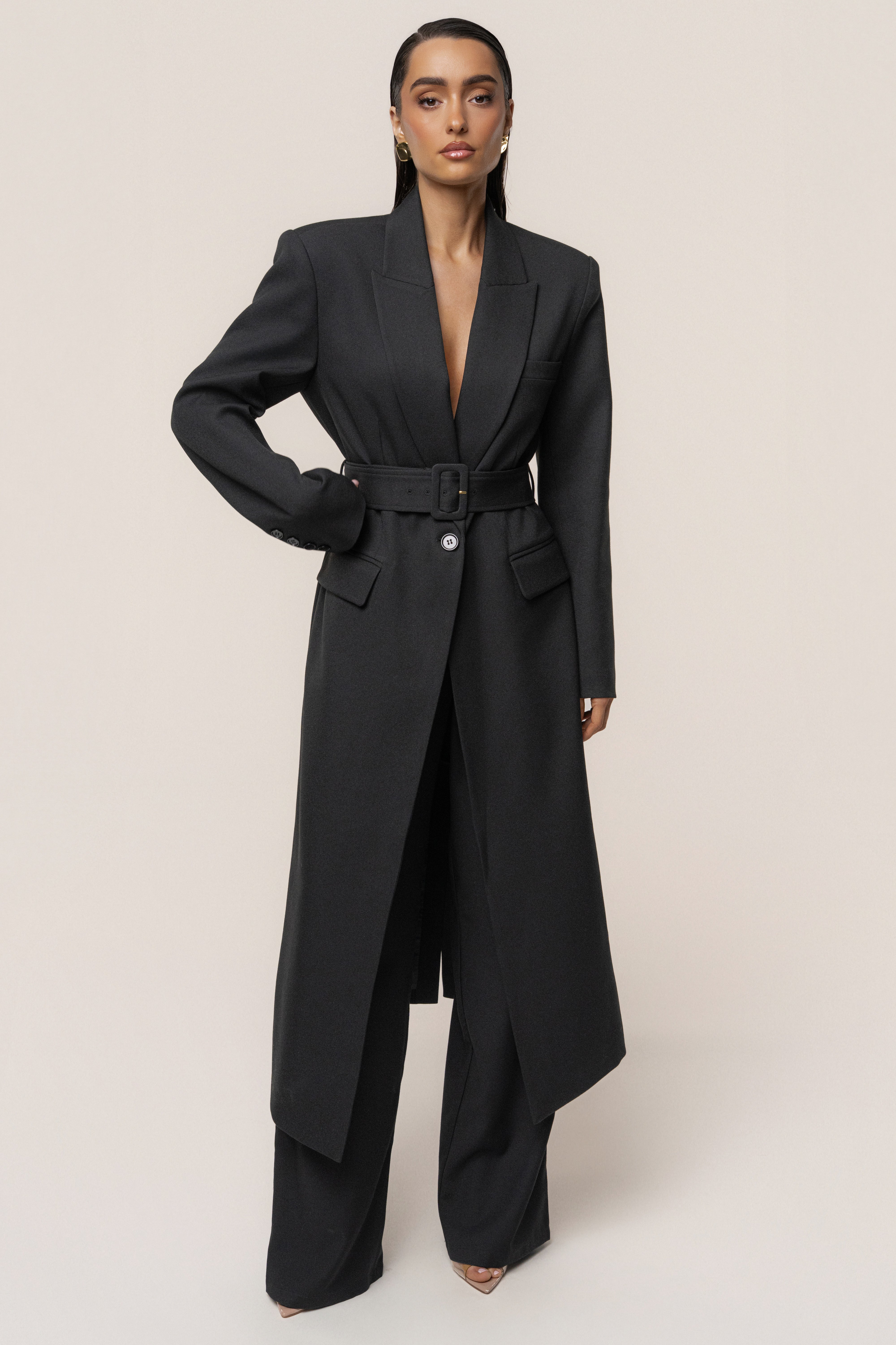 Black Longline Tailored Coat - JLUXLABEL