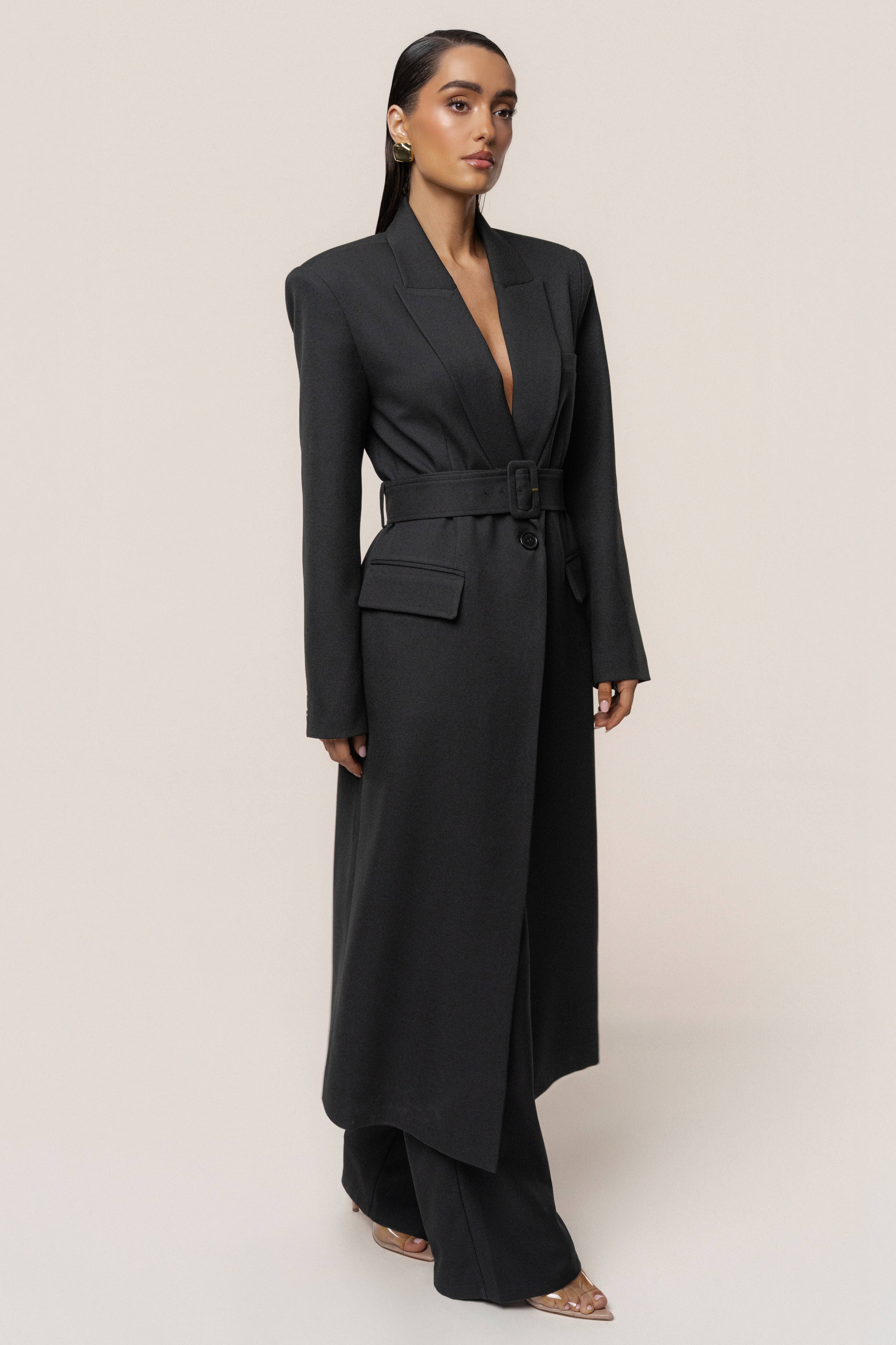 Black Longline Tailored Coat - JLUXLABEL