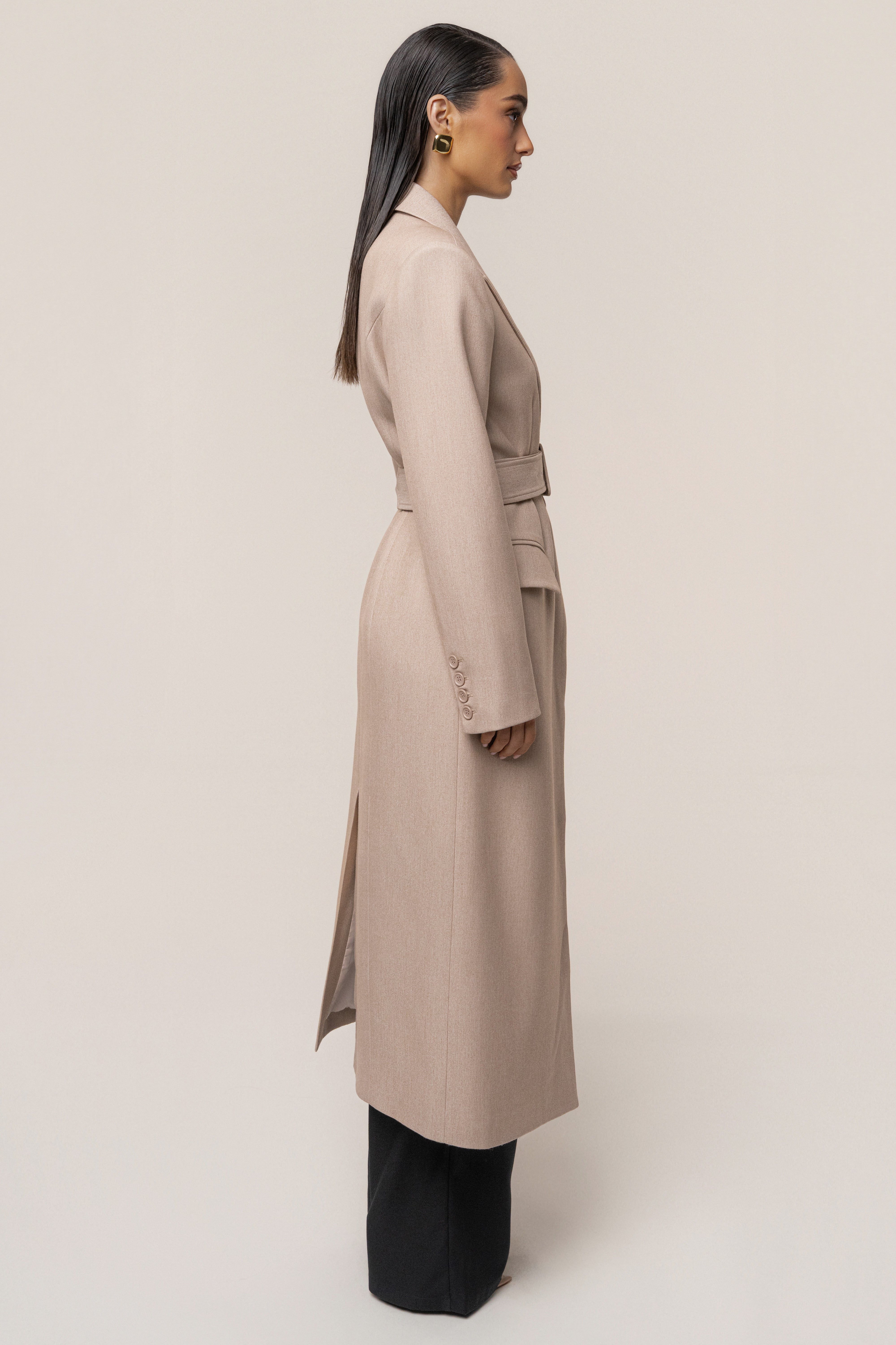 Beige Longline Tailored Coat - JLUXLABEL