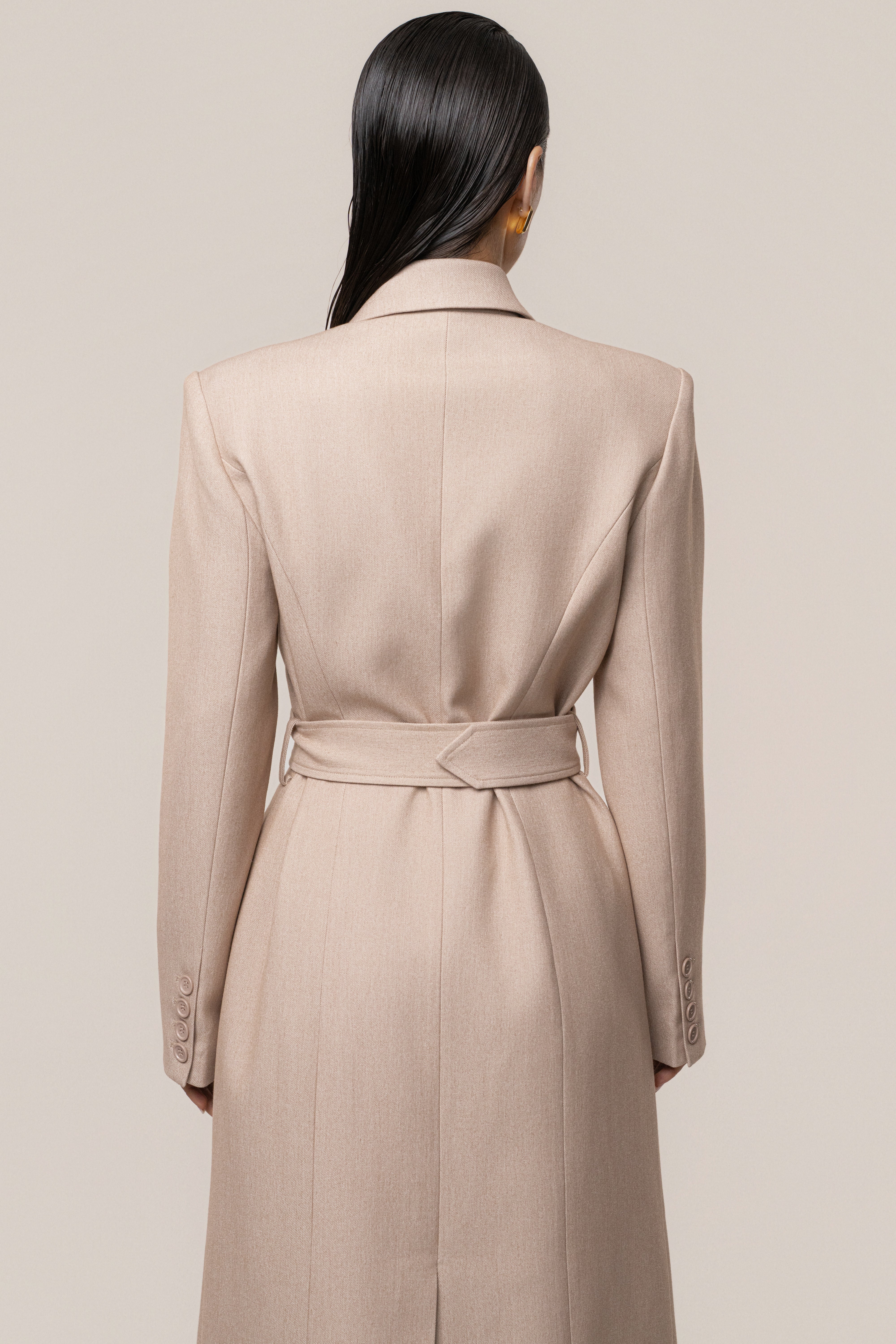 Beige Longline Tailored Coat - JLUXLABEL