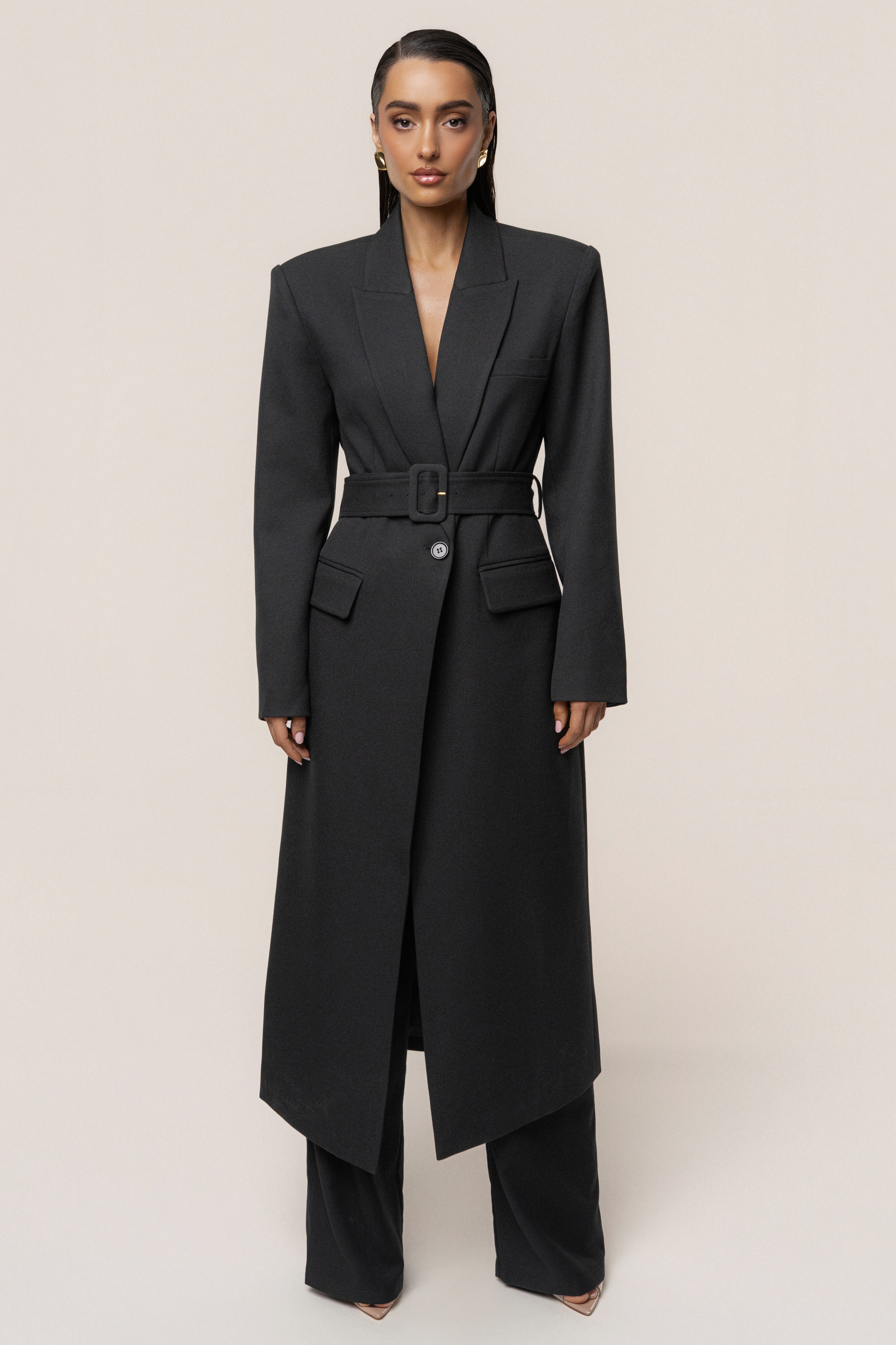 Black Longline Tailored Coat - JLUXLABEL