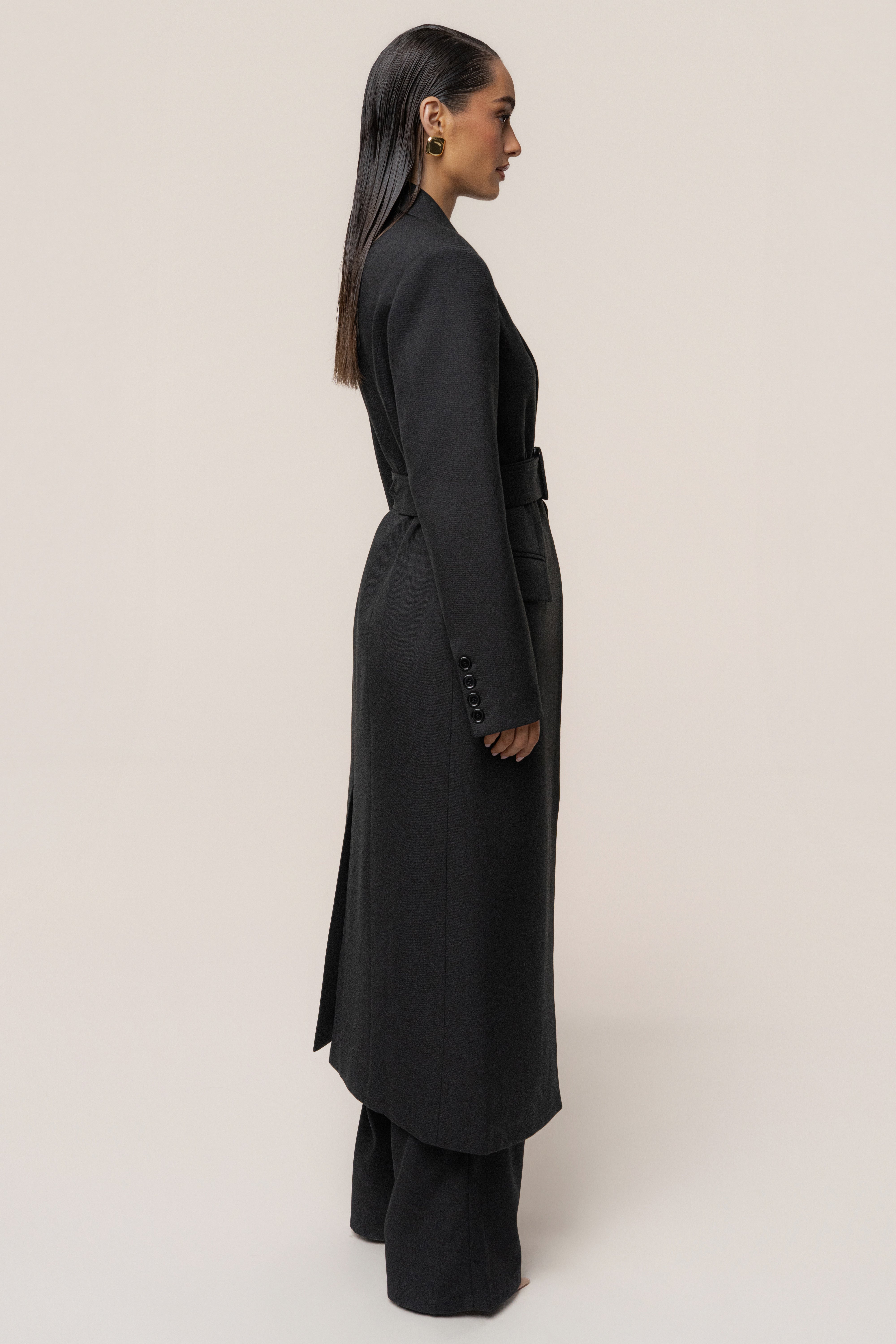 Black Longline Tailored Coat - JLUXLABEL