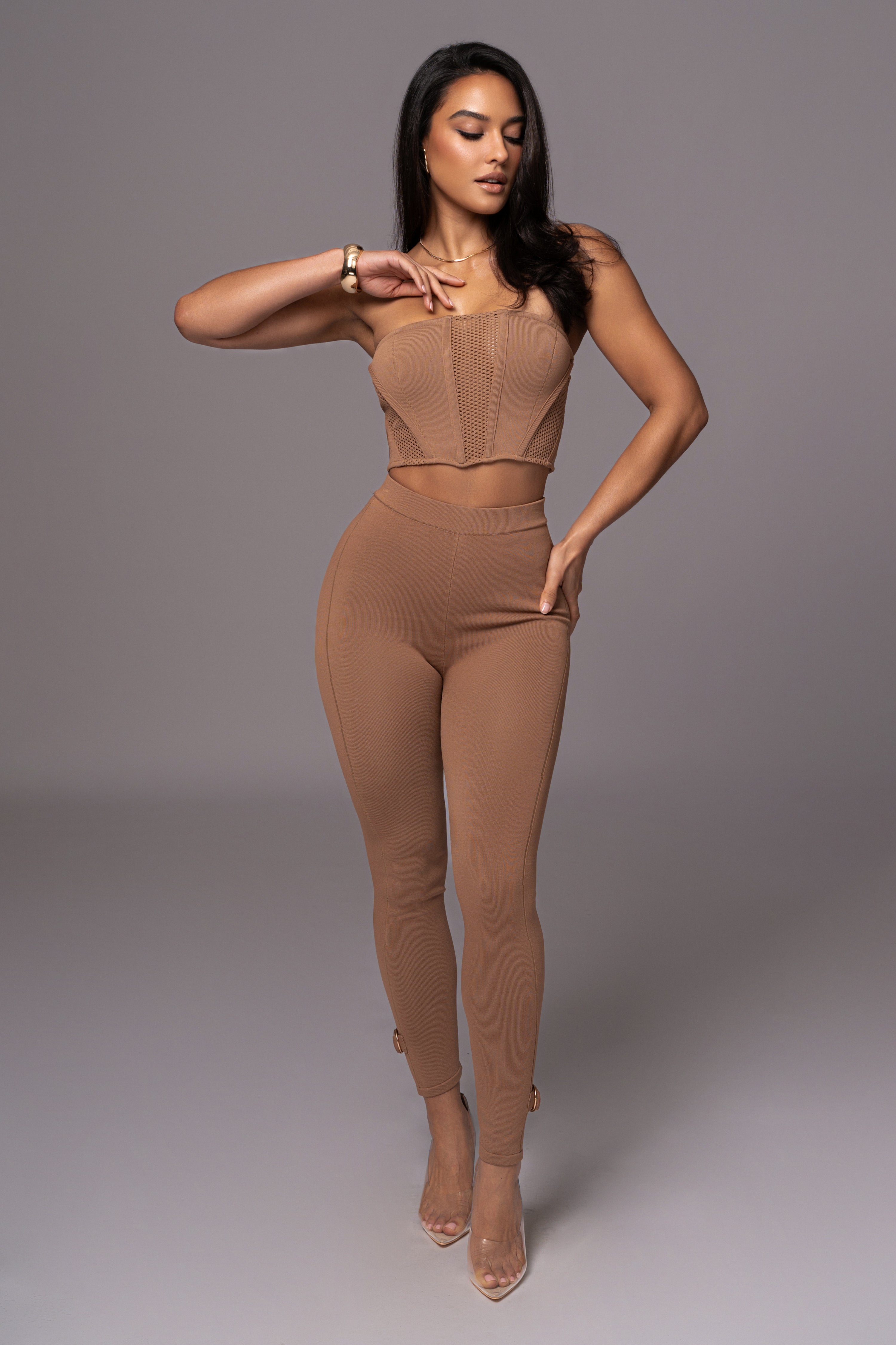 Pecan Freda Knit Bustier - JLUXLABEL