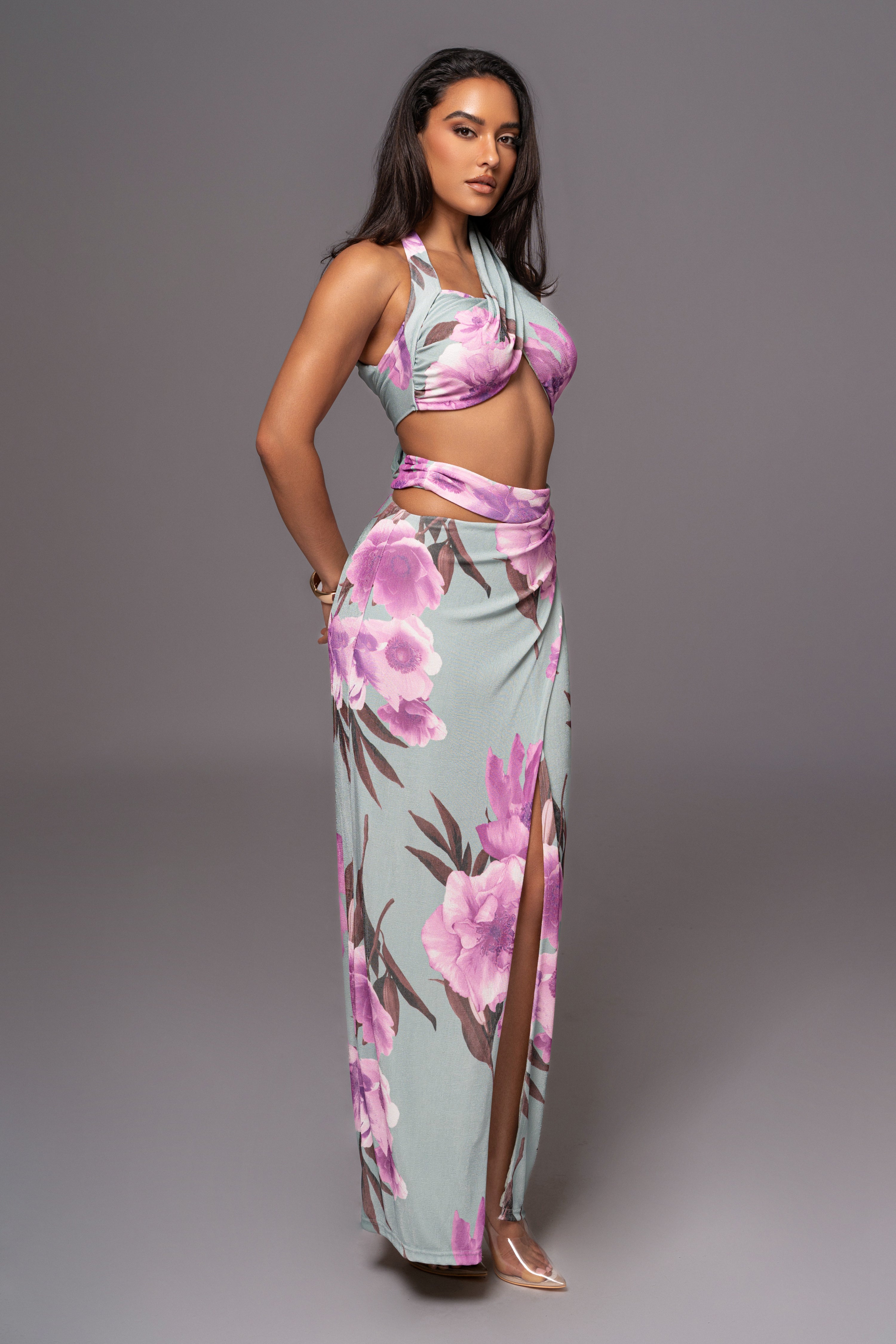 Sage FLORAL NEW AGE TWO PIECE SKIRT SET