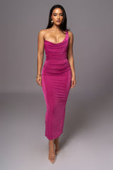 Berry Slinky Krishna One Shoulder Maxi Dress - JLUXLABEL