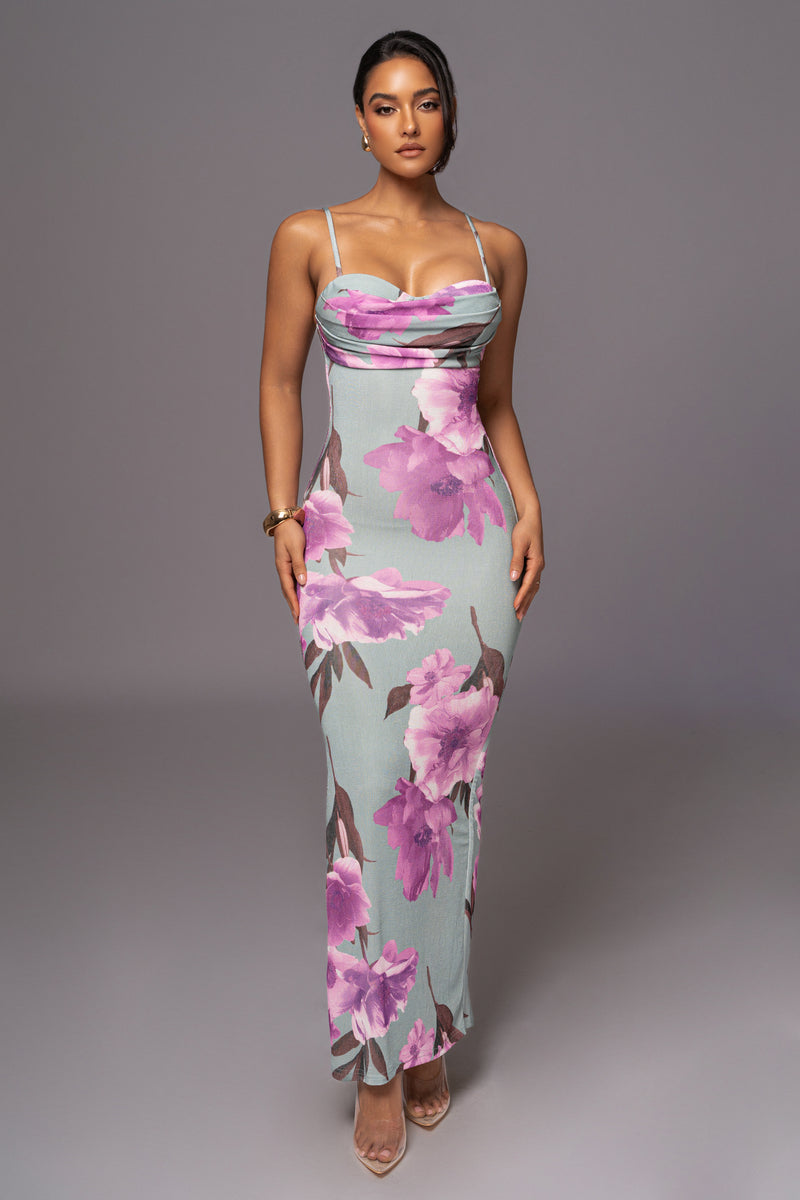 Sage Floral Slinky Visions Of You Maxi Dress - JLUXLABEL
