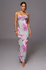 Sage Floral Slinky Visions Of You Maxi Dress - JLUXLABEL