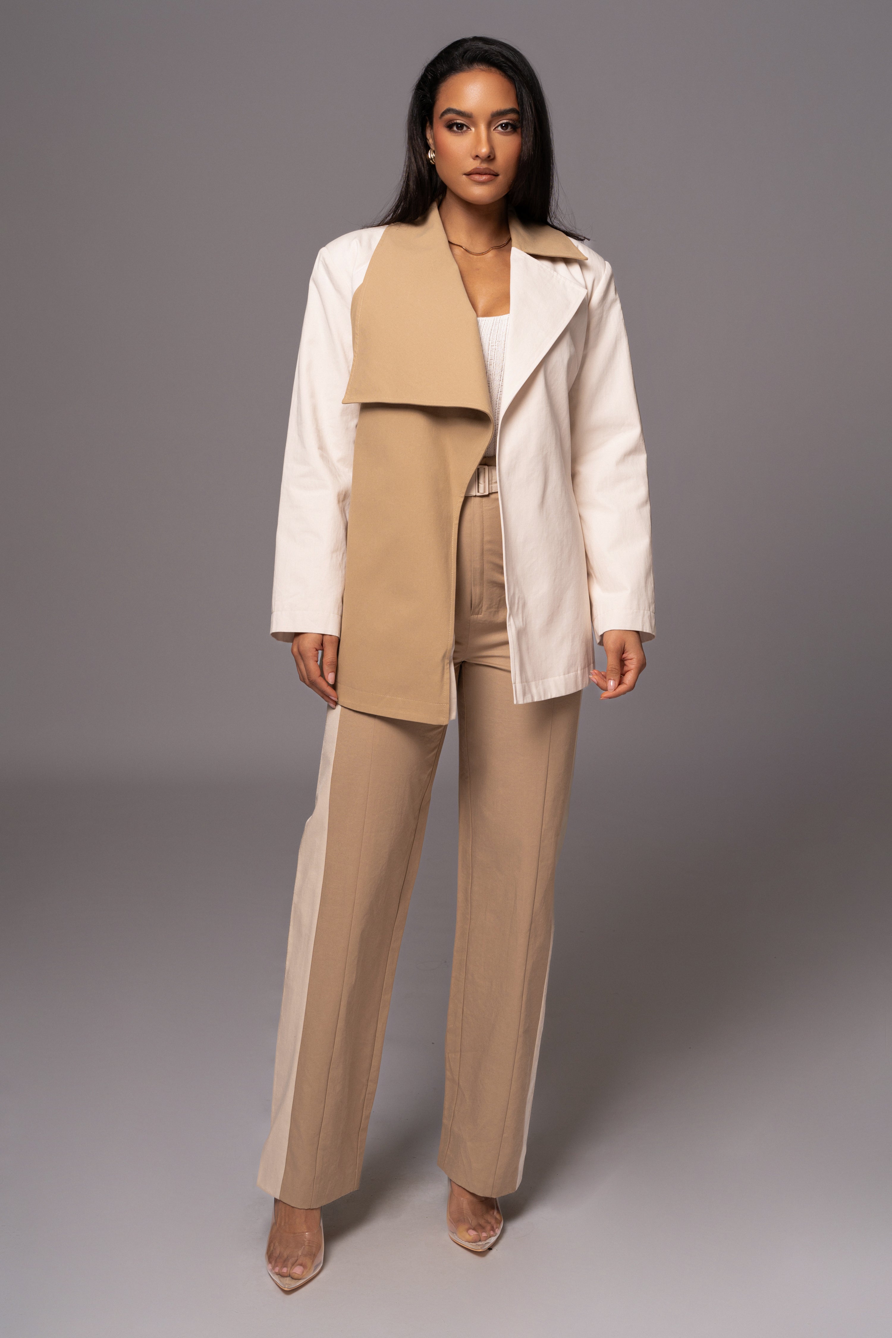 Ivory Color Block Summit Belted Jacket - JLUXLABEL