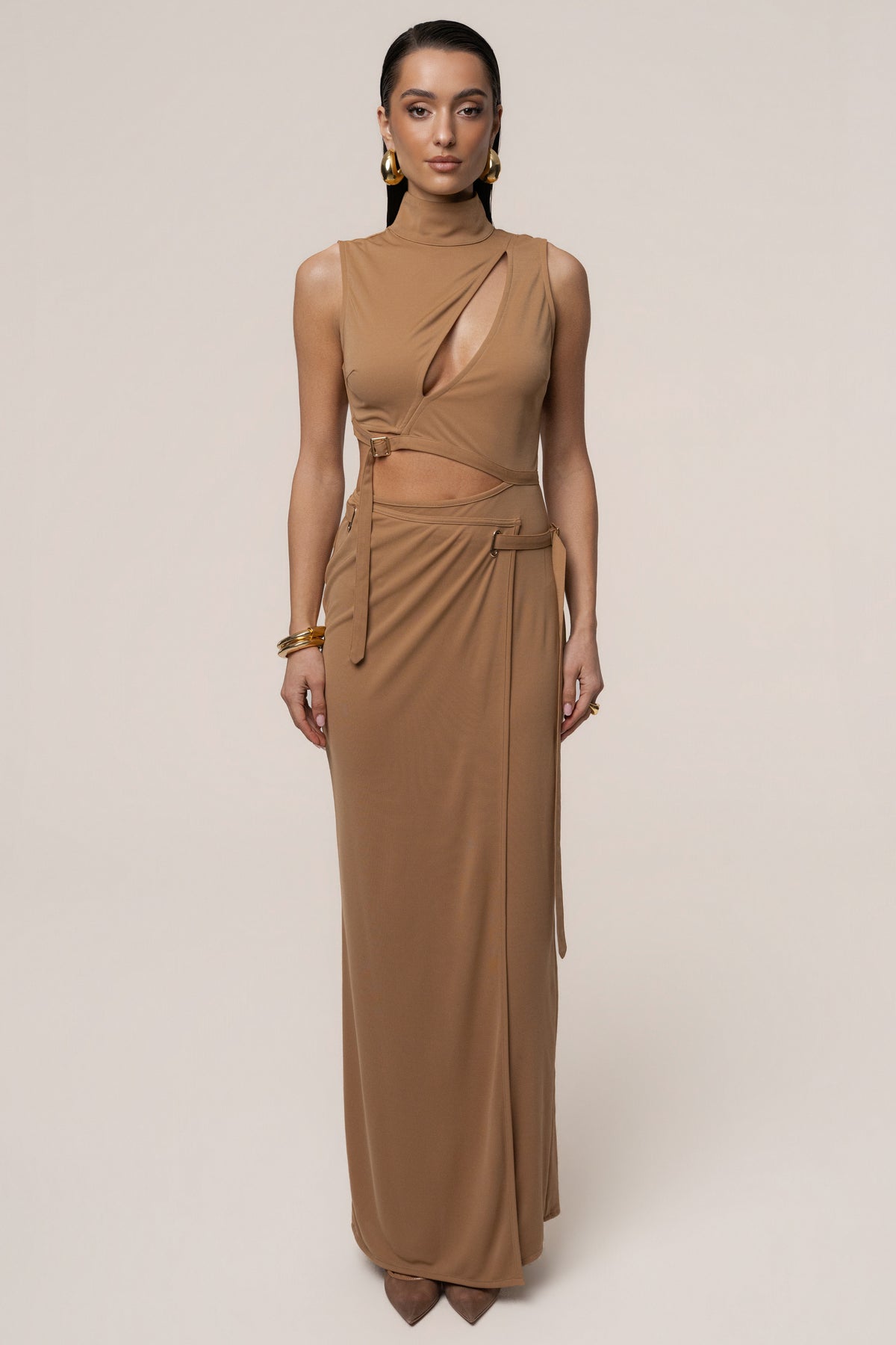 womens tan dress Jluxlabel Women's Behind The Scenes Elise dress Color:Silver Cloud What Color Shoes Go Crafted from lightweight stretchy