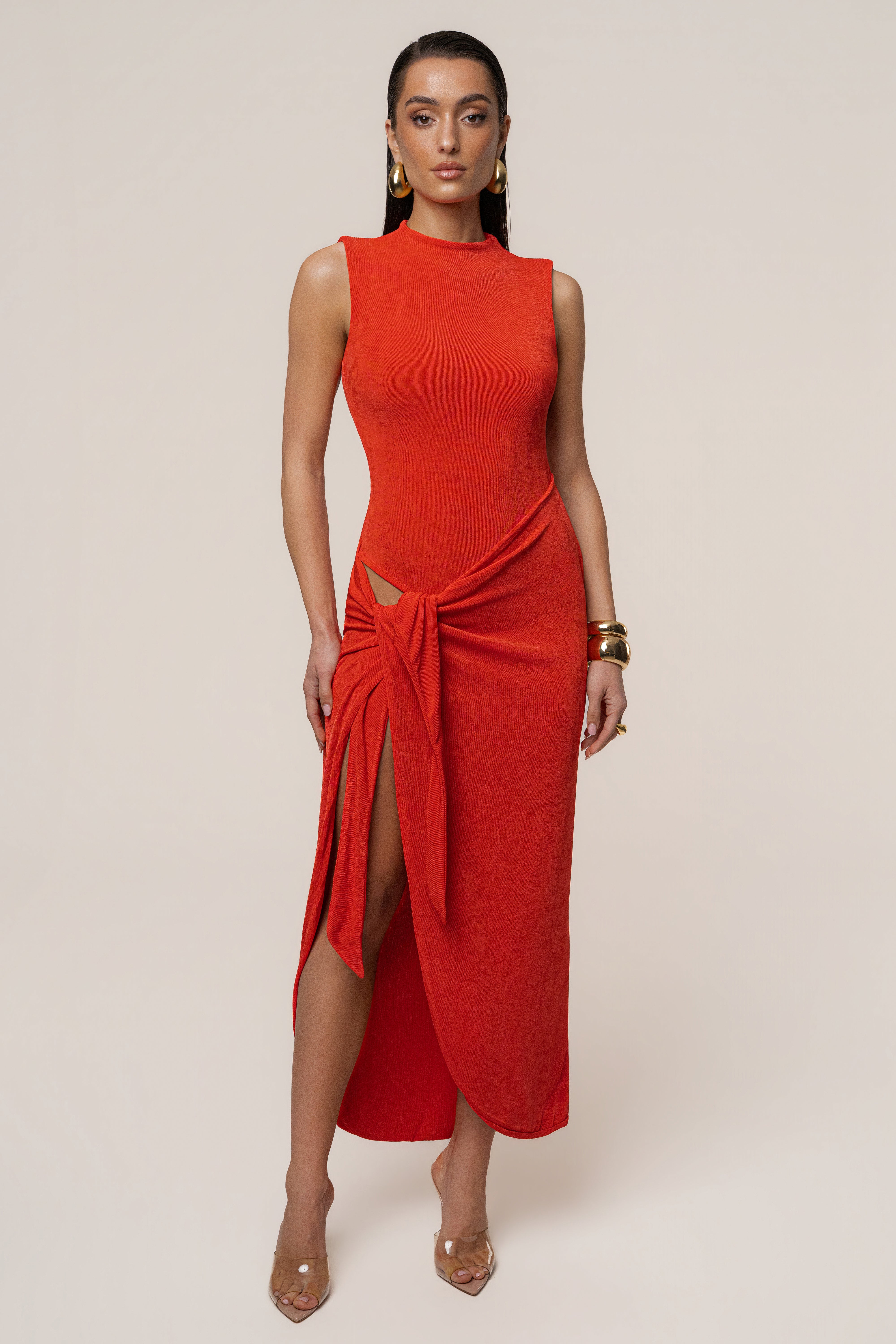 Orange Aubree Midi Dress - JLUXLABEL
