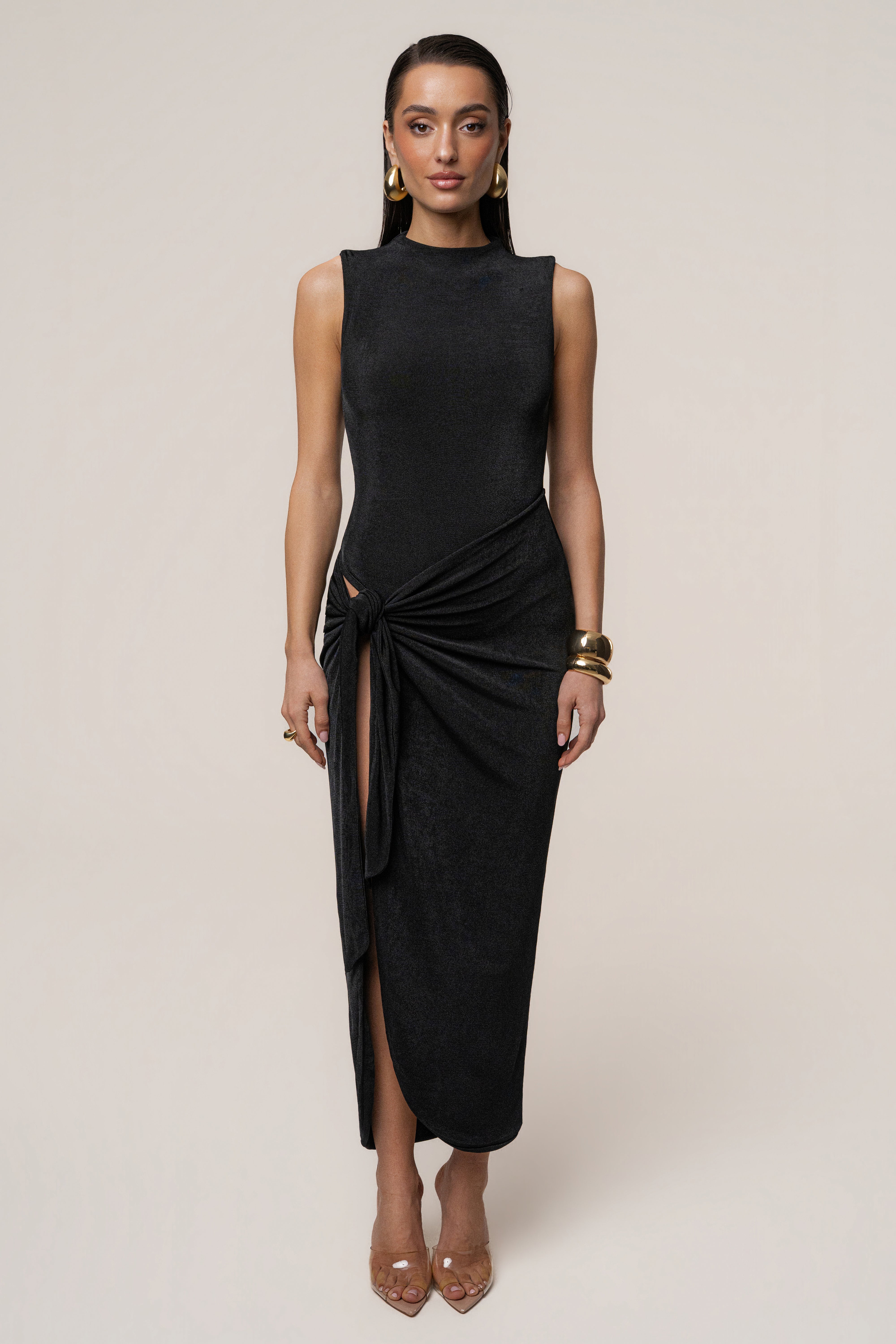 Black Aubree Midi Dress - JLUXLABEL