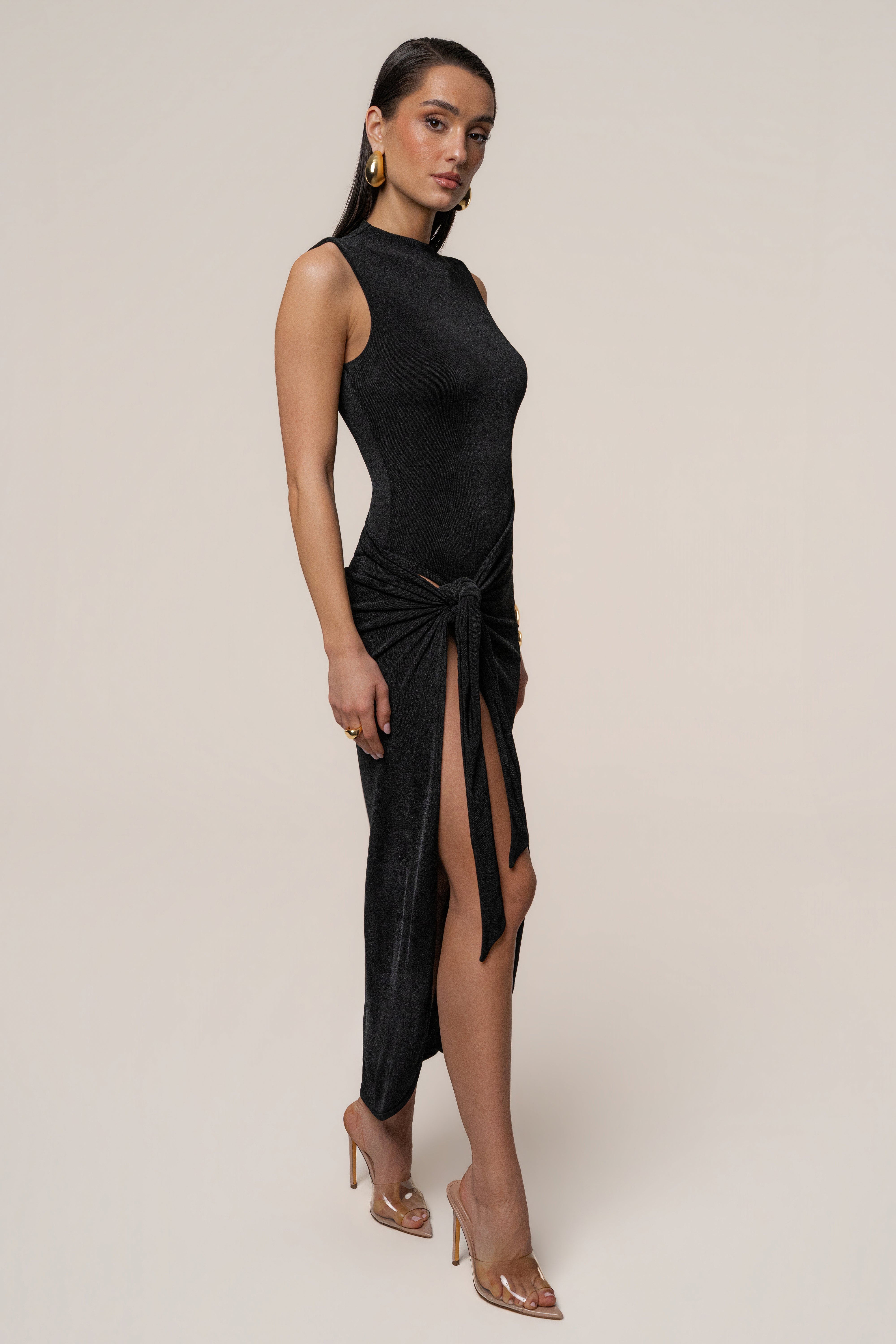 Black Aubree Midi Dress - JLUXLABEL
