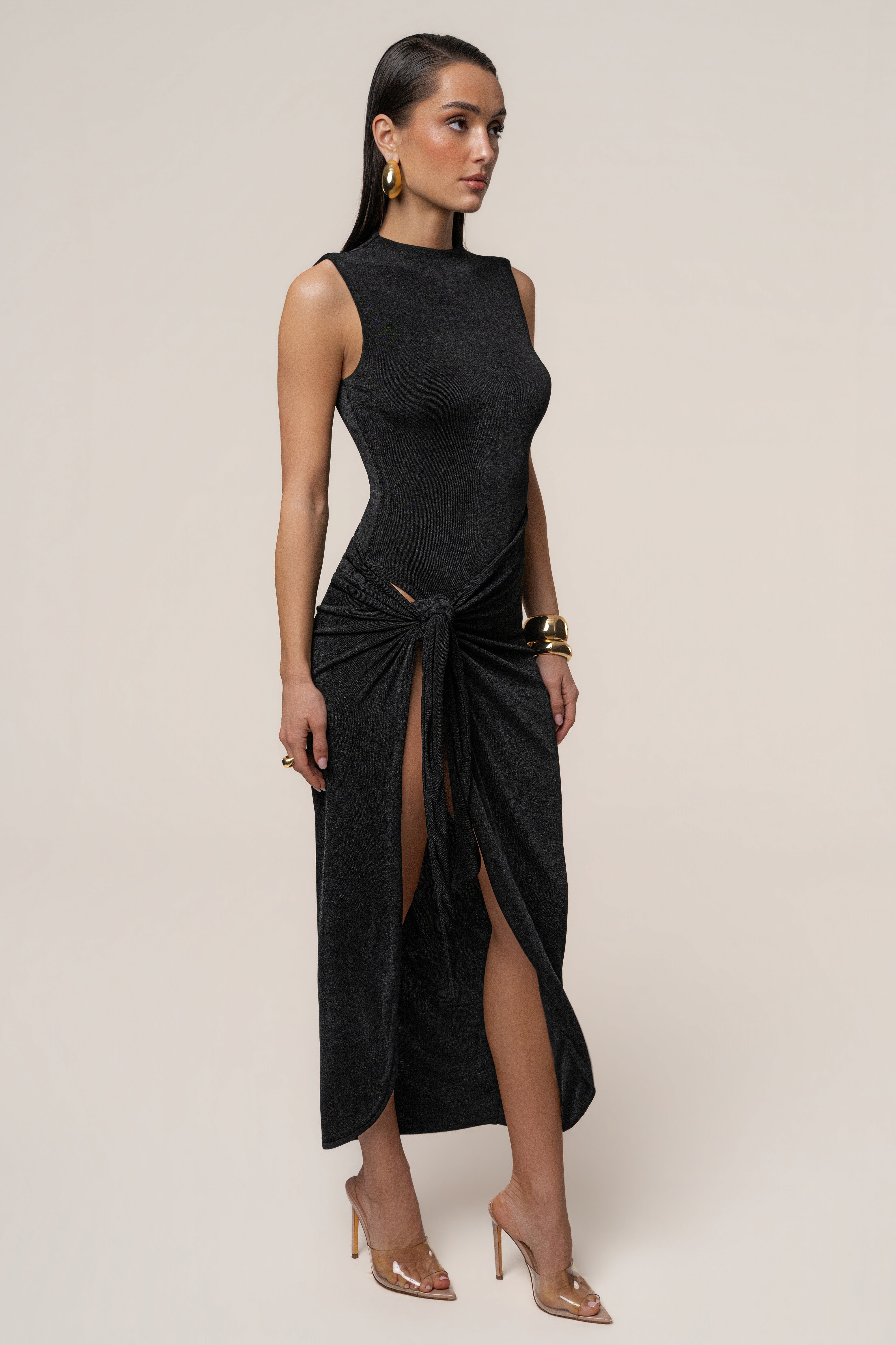 Black Aubree Midi Dress - JLUXLABEL