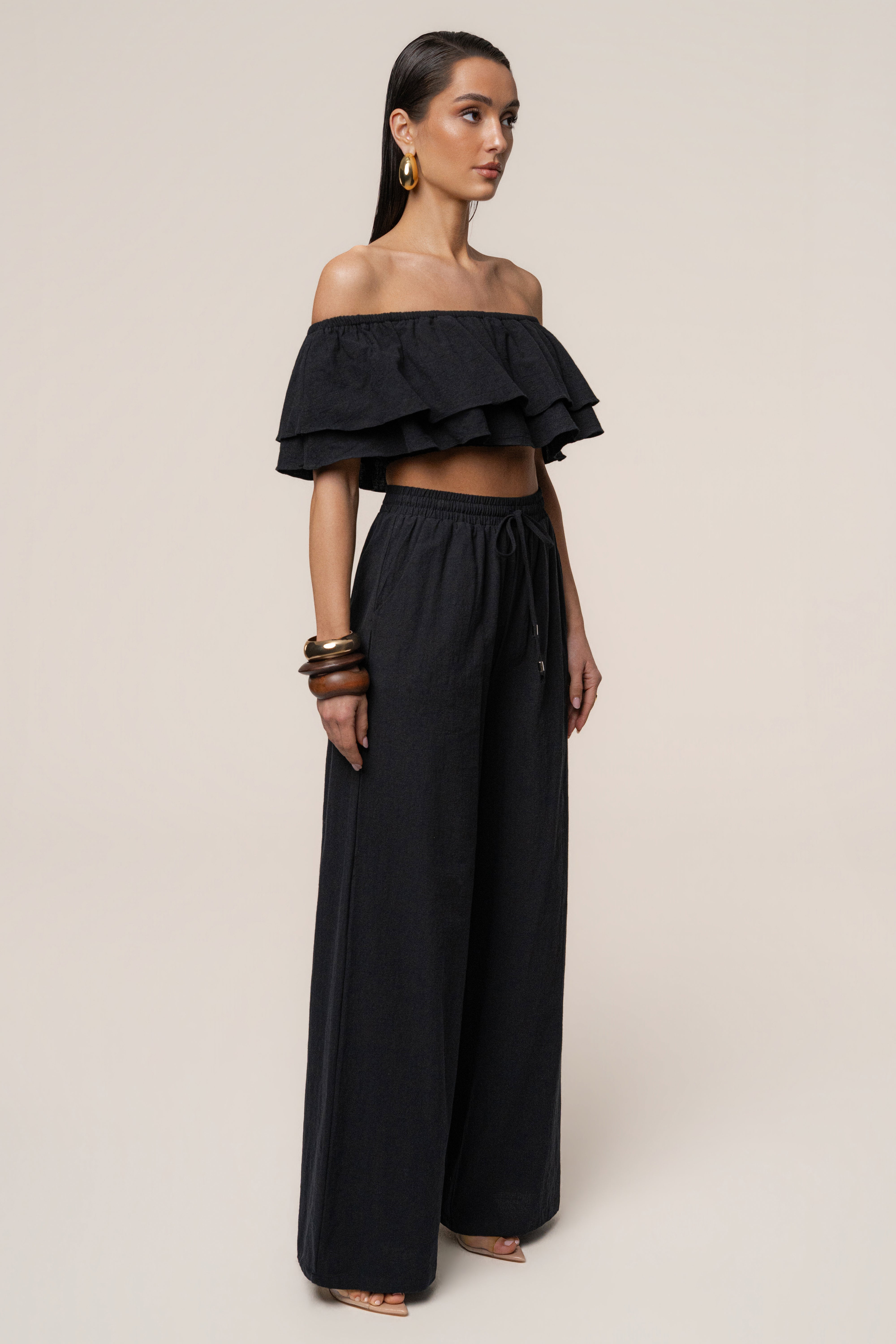 Black Marina Two-Piece Pant Set - JLUXLABEL