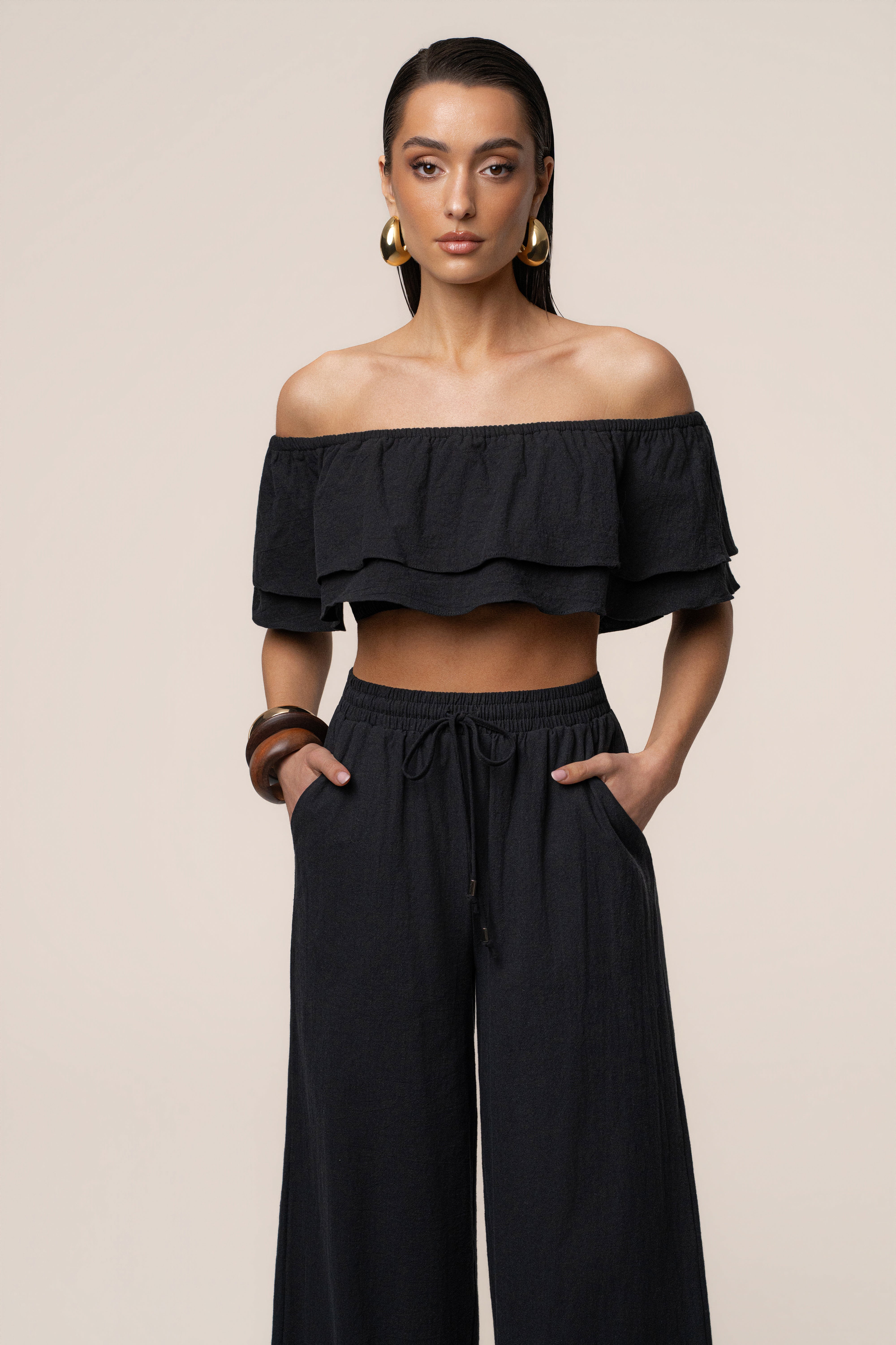Black Marina Two-Piece Pant Set - JLUXLABEL