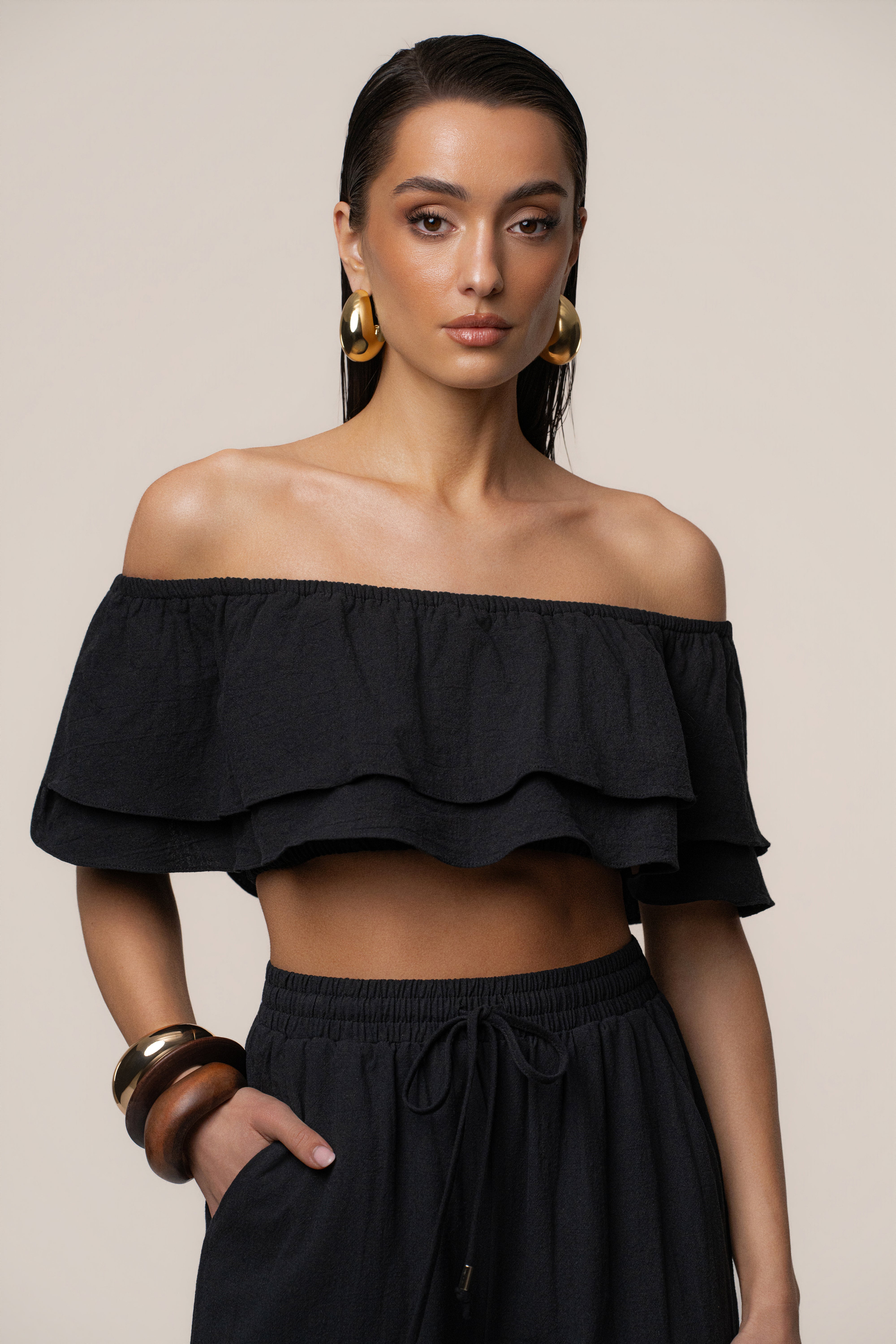 Black Marina Two-Piece Pant Set - JLUXLABEL