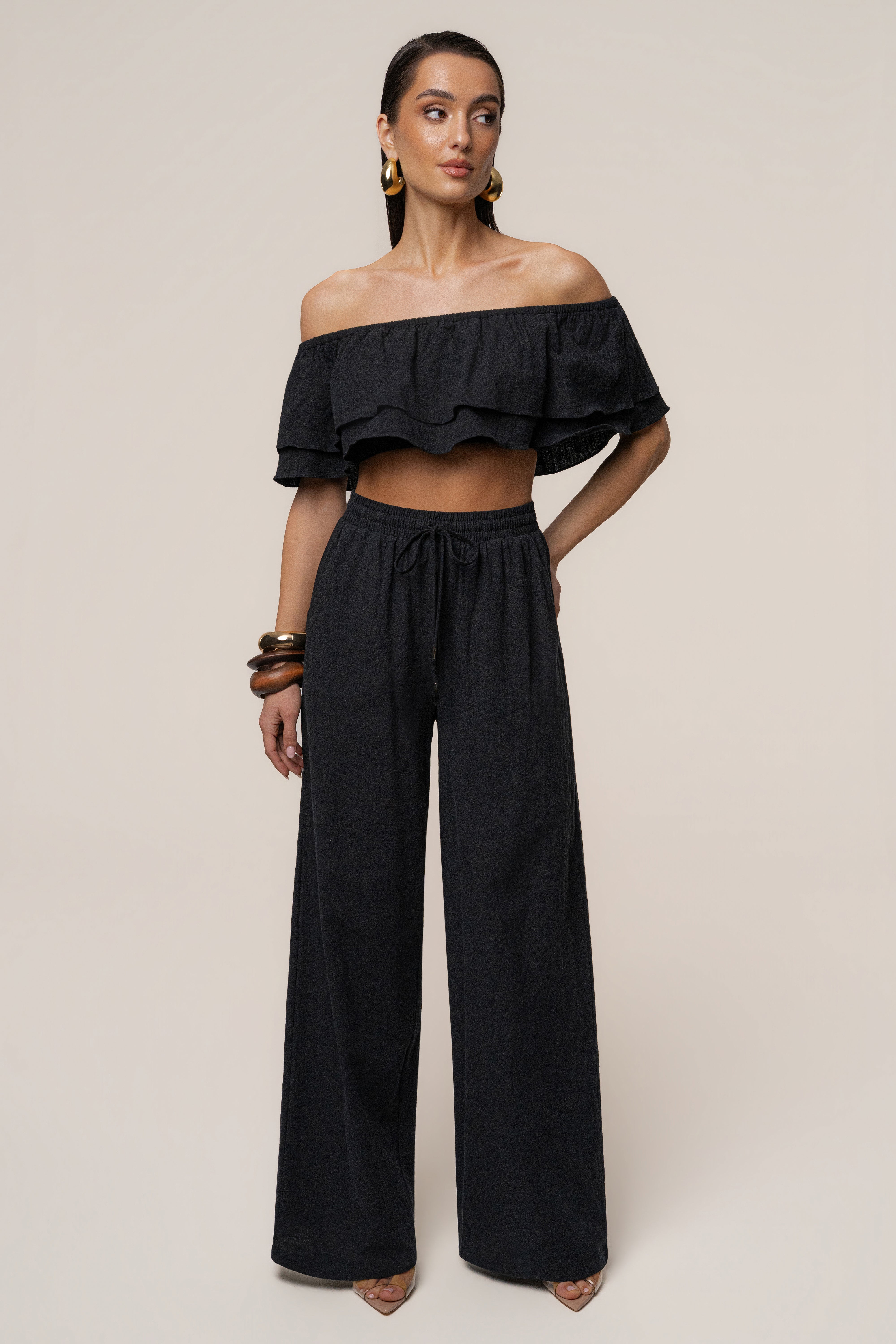 Black Marina Two-Piece Pant Set - JLUXLABEL